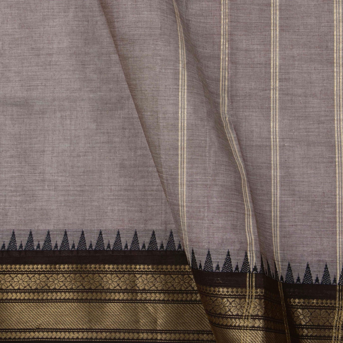Grey And Black Kanchi Cotton Saree For Office Wear PV MM KC 318