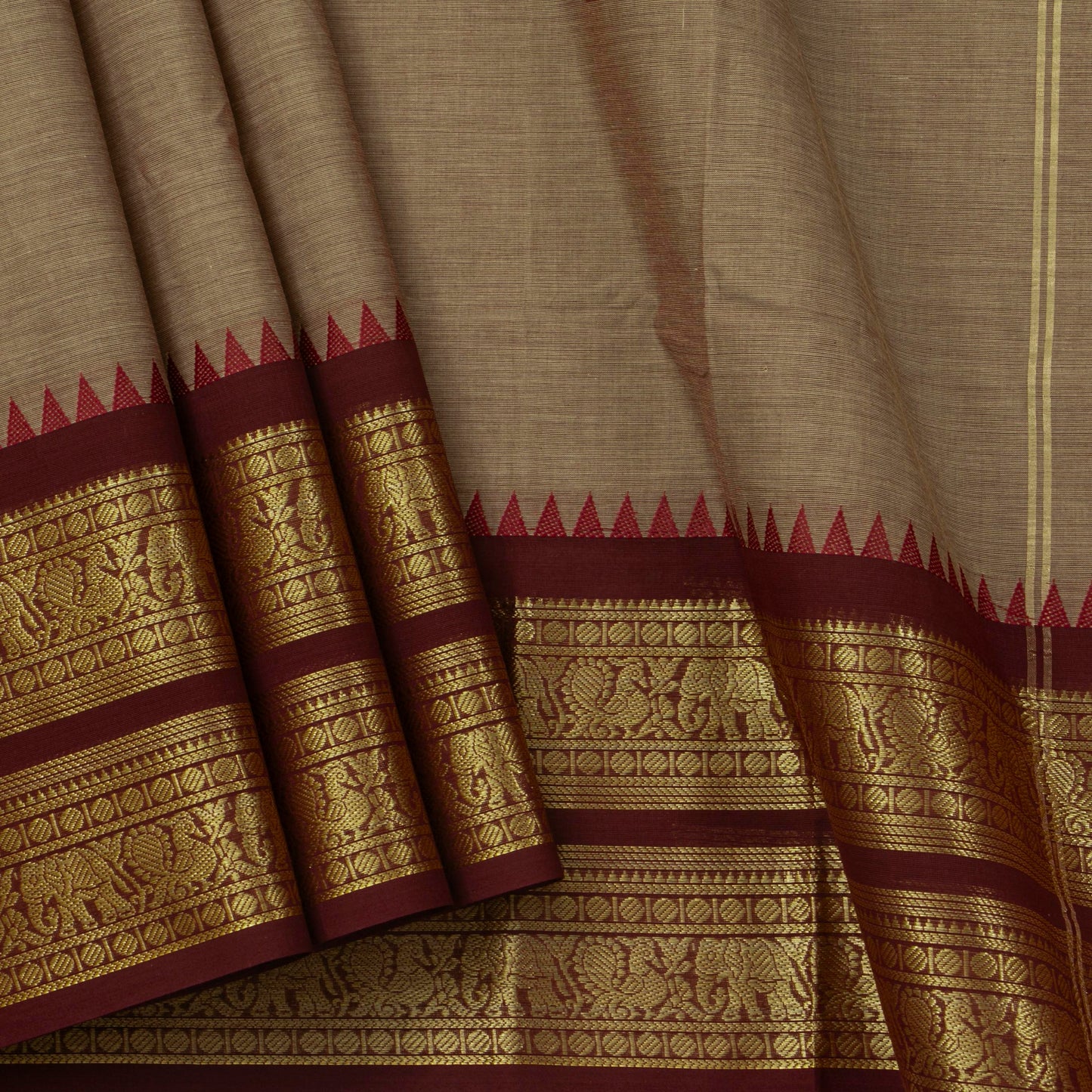 Beige And Maroon Kanchi Cotton Saree For Festive Wear PV MM KC 360
