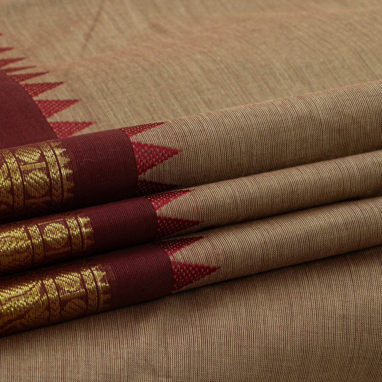 Beige And Maroon Kanchi Cotton Saree For Festive Wear PV MM KC 360