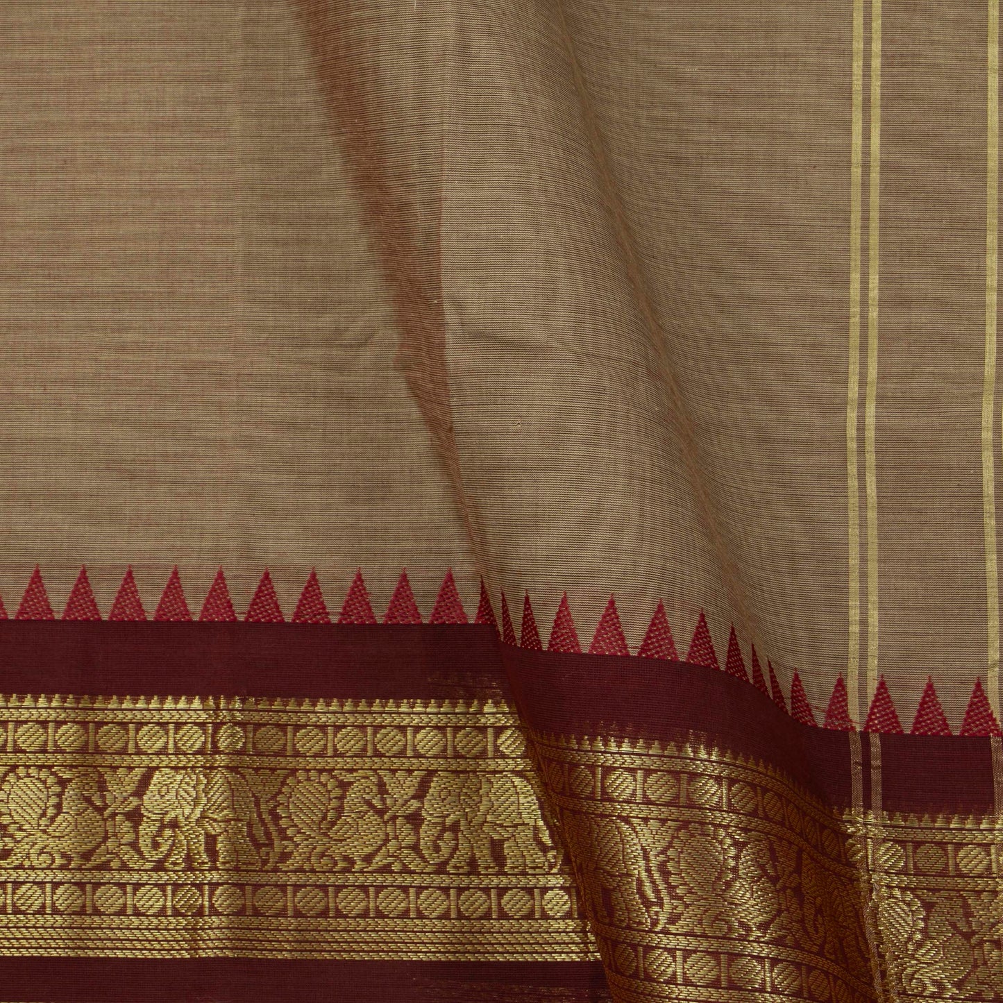 Beige And Maroon Kanchi Cotton Saree For Festive Wear PV MM KC 360