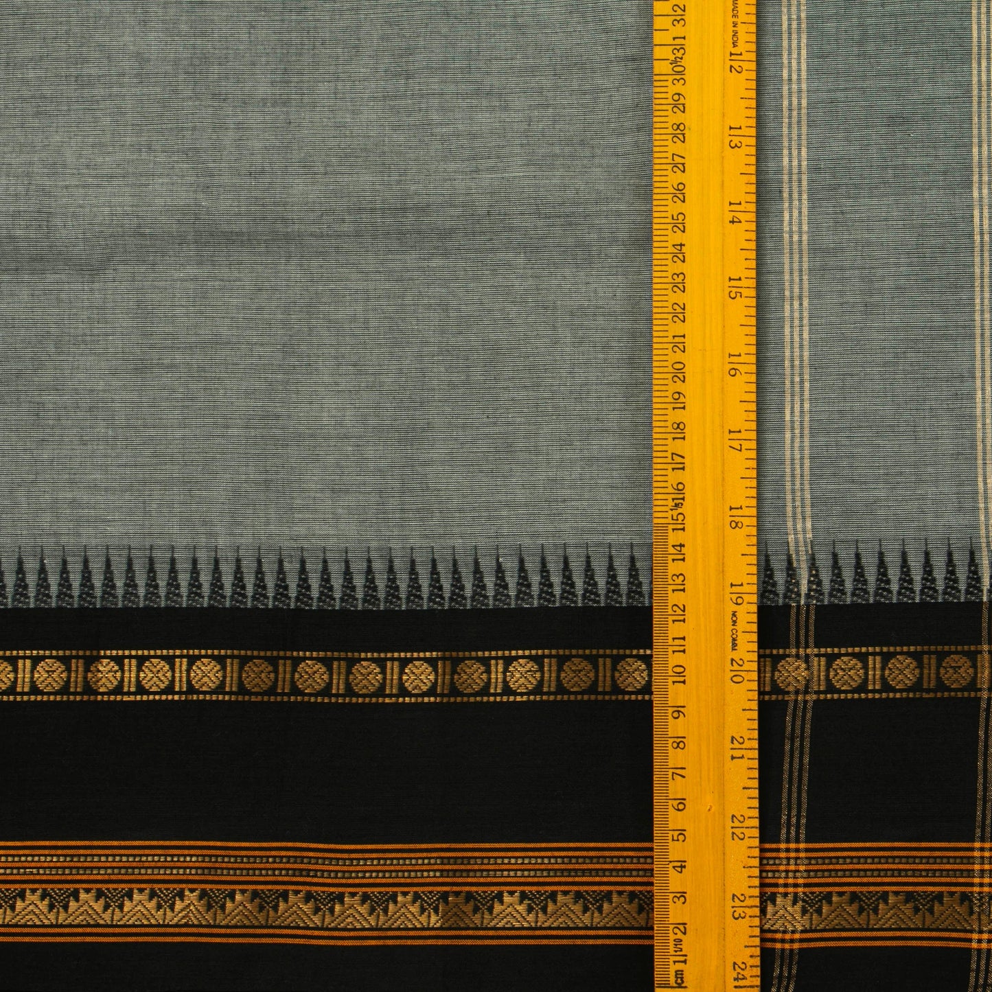 Grey And Black Kanchi Cotton Saree With Temple Border For Office Wear PV MM KC 326