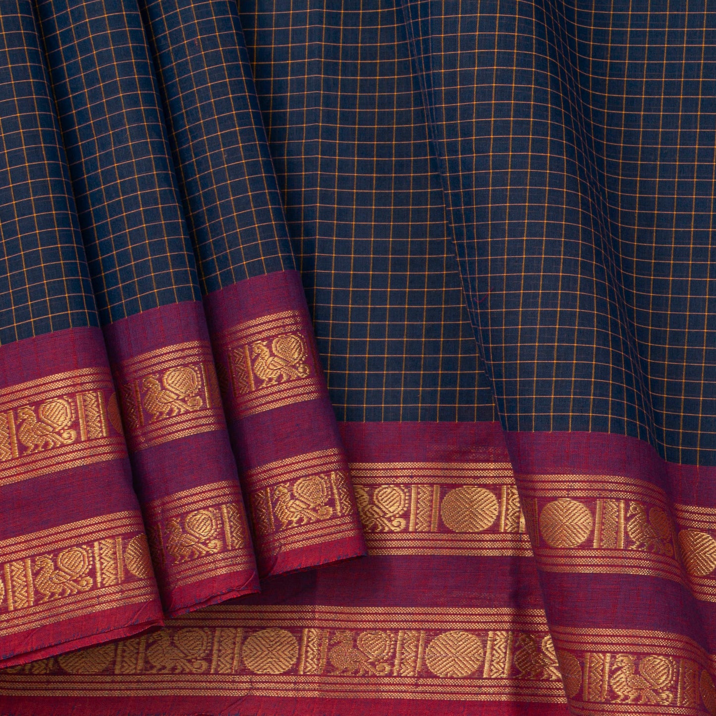 Blue And Magenta Kanchi Cotton Saree For Festive Wear PV MM KC 361