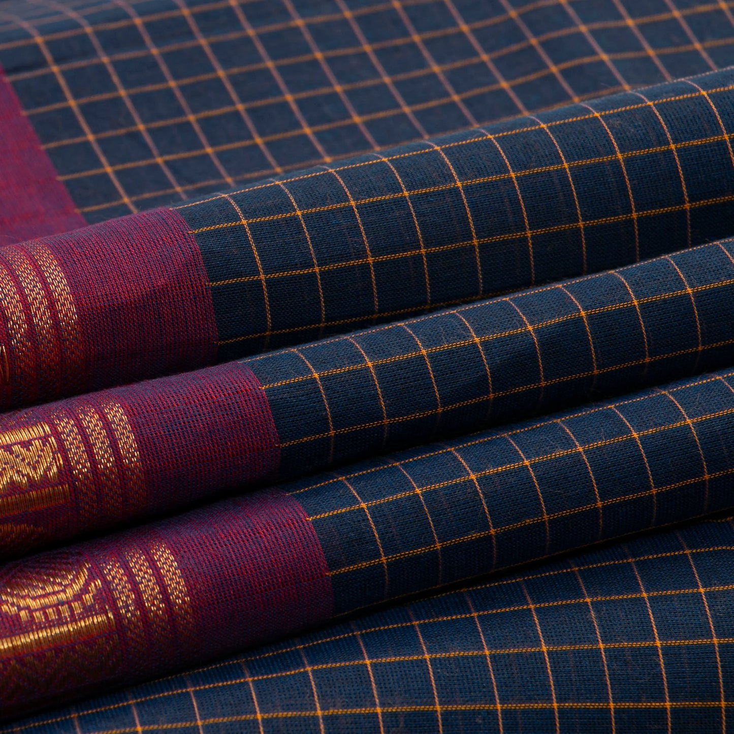 Blue And Magenta Kanchi Cotton Saree For Festive Wear PV MM KC 361