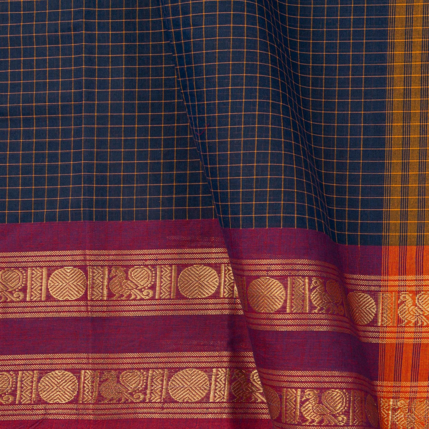 Blue And Magenta Kanchi Cotton Saree For Festive Wear PV MM KC 361