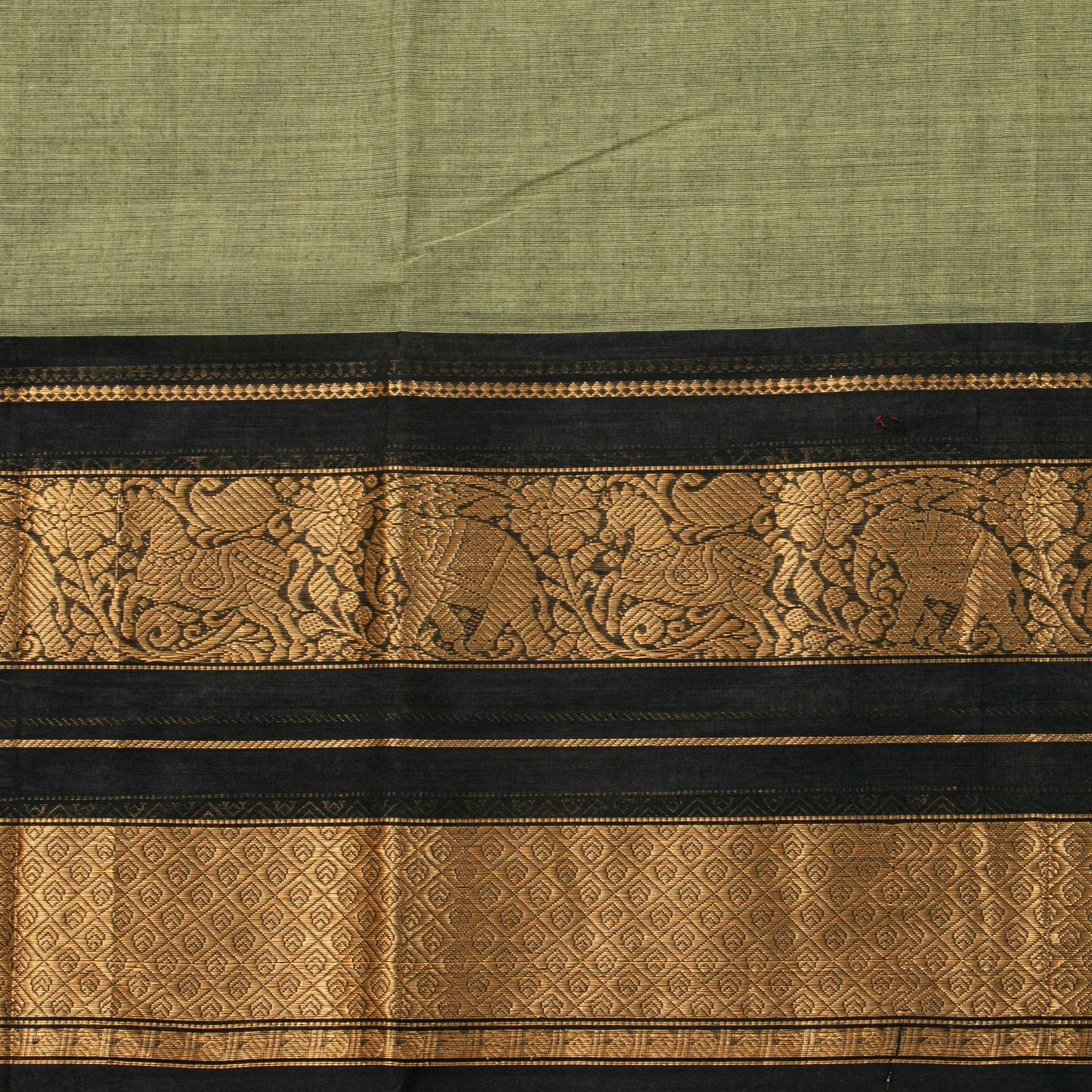 Elachi Green And Black Kanchi Cotton Saree For Festive Wear PV MM KC 737