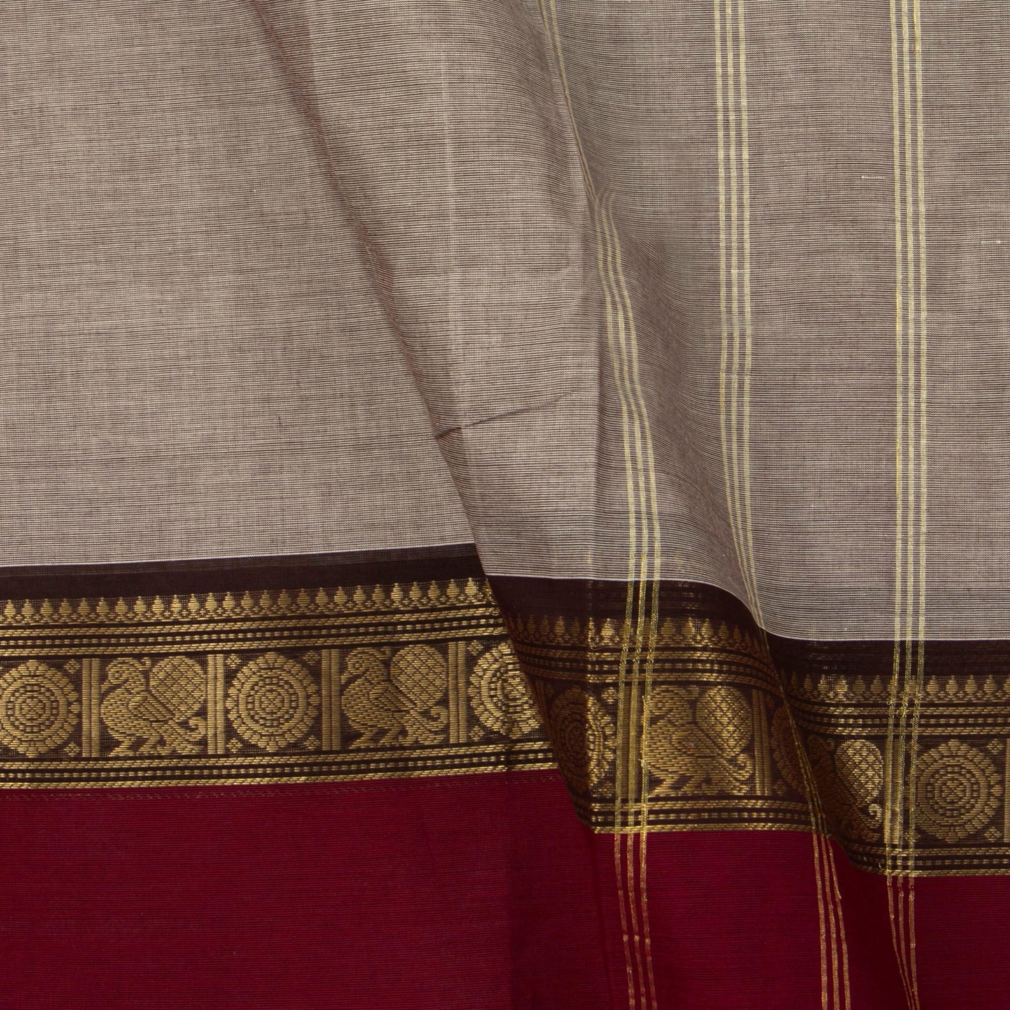 Fawn And Maroon Kanchi Cotton Saree For Festive Wear PV MM KC 374