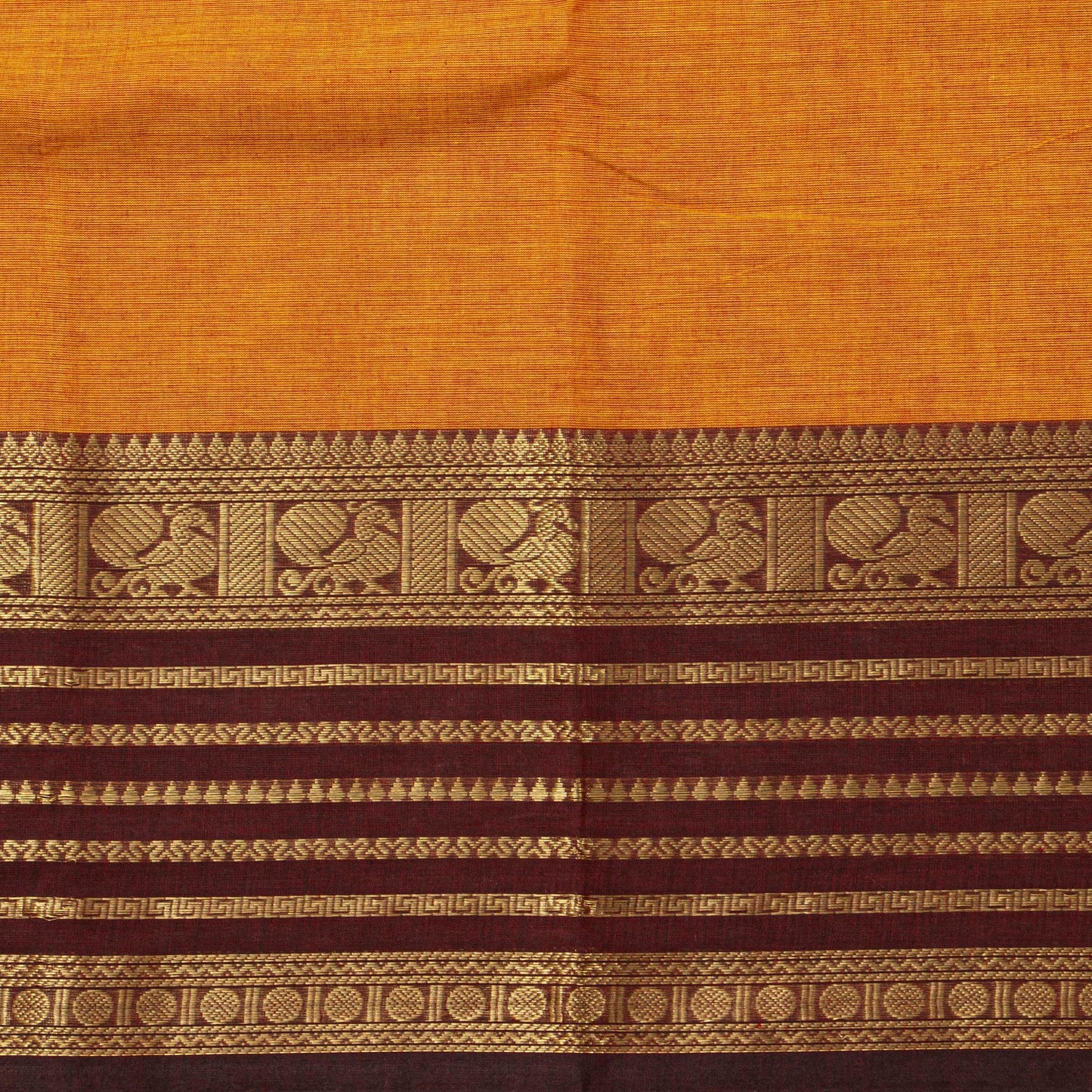 Mustard And Brown Kanchi Cotton Saree For Festive Wear PV MM KC 697