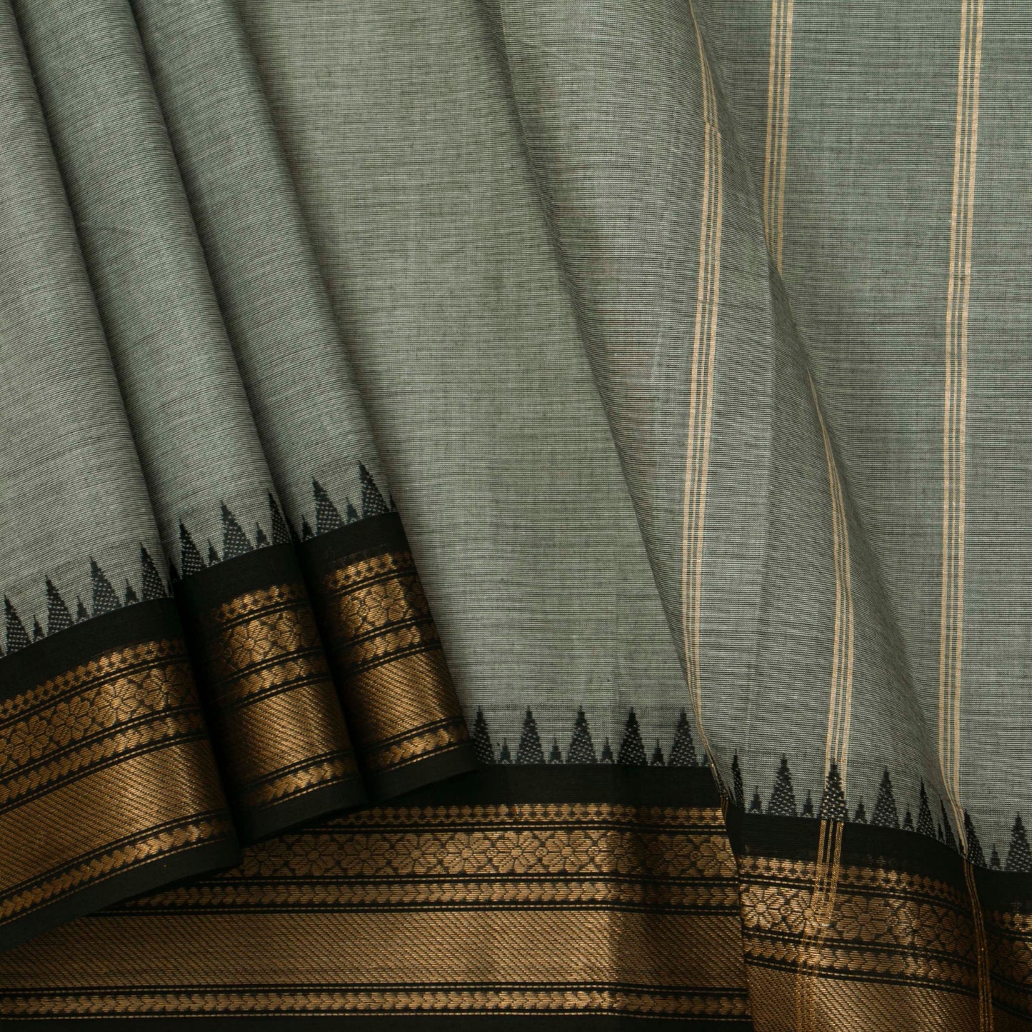 Grey And Black Kanchi Cotton Saree For Office Wear PV MM KC 331