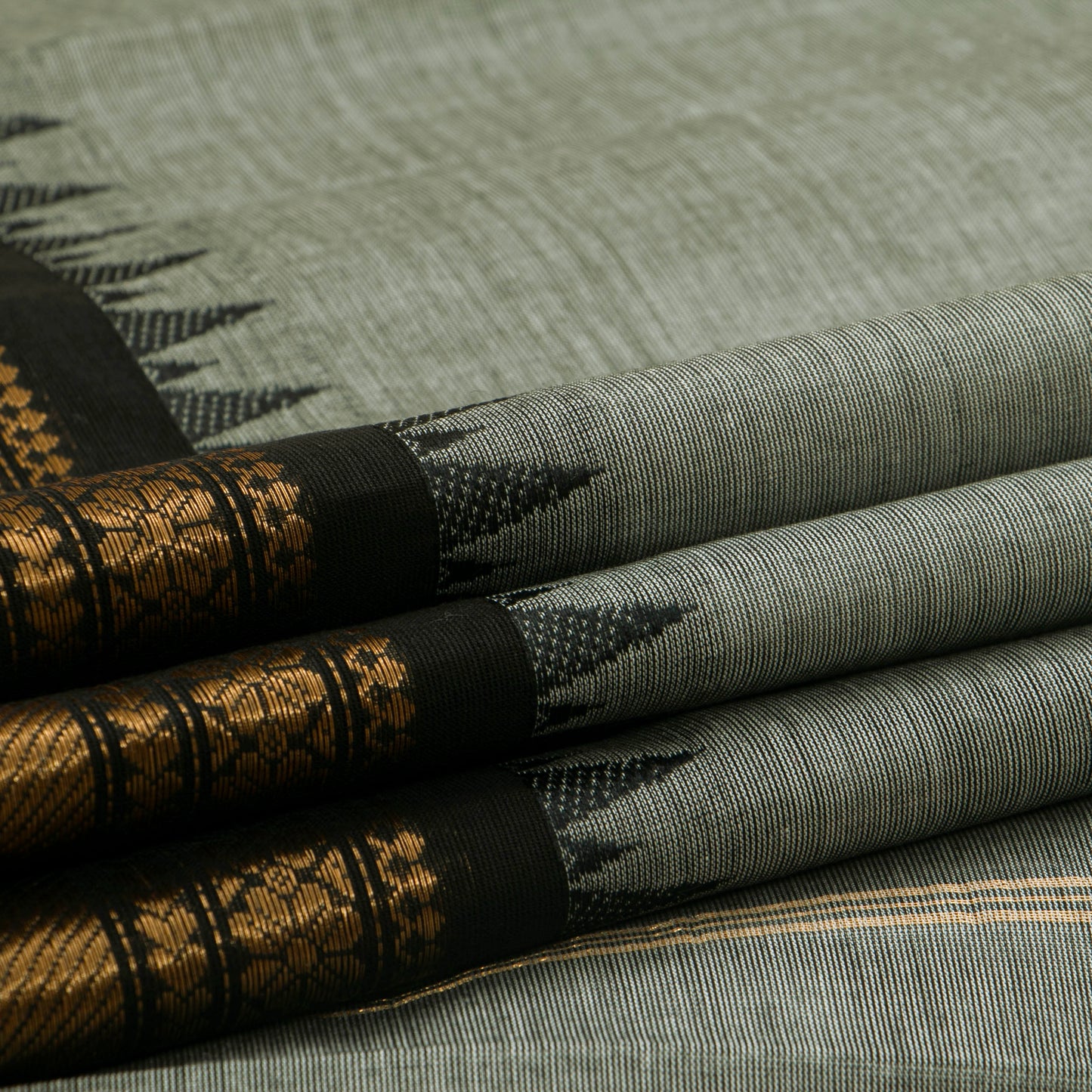 Grey And Black Kanchi Cotton Saree For Office Wear PV MM KC 331