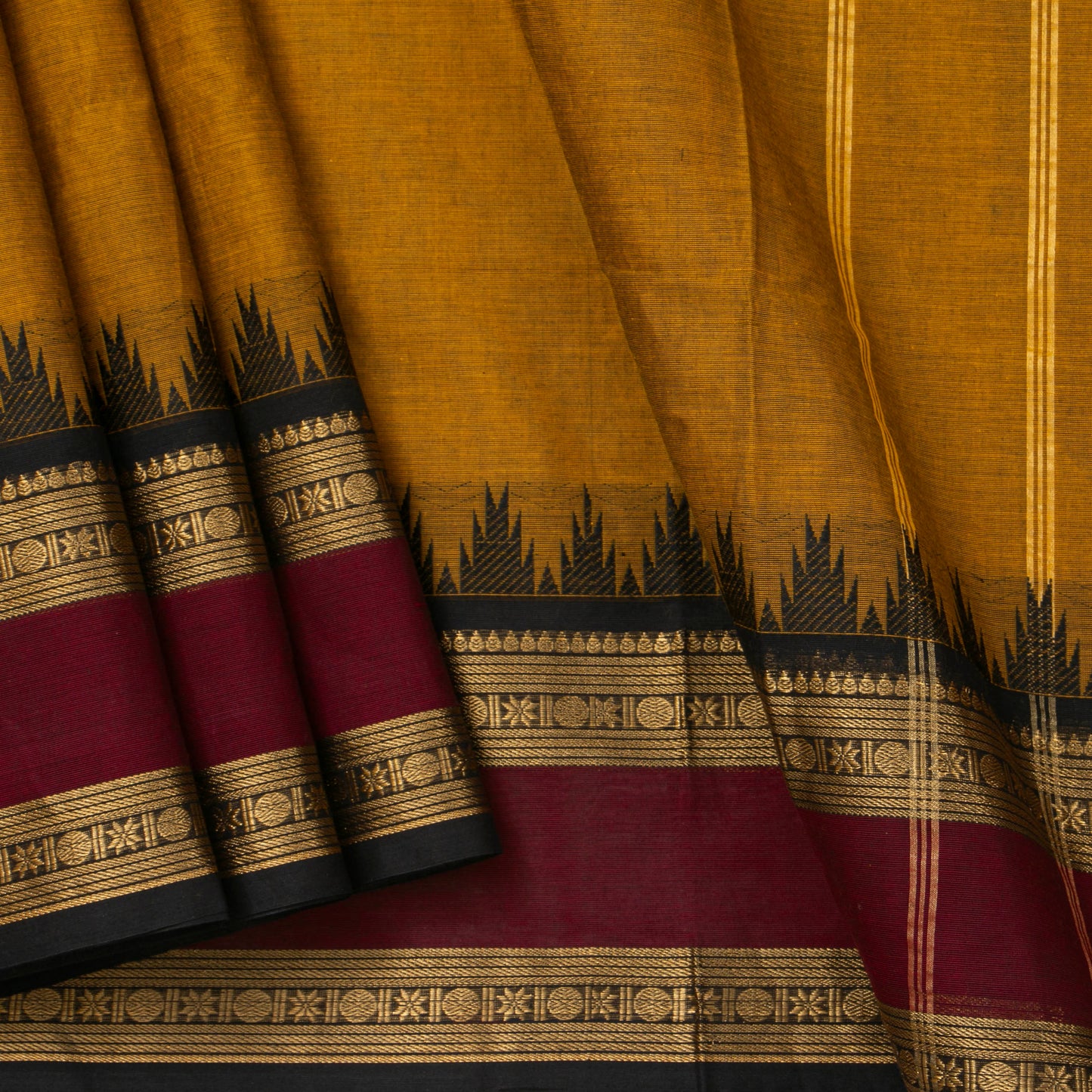 Mustard And Maroon Kanchi Cotton Saree For Festive Wear PV MM KC 370