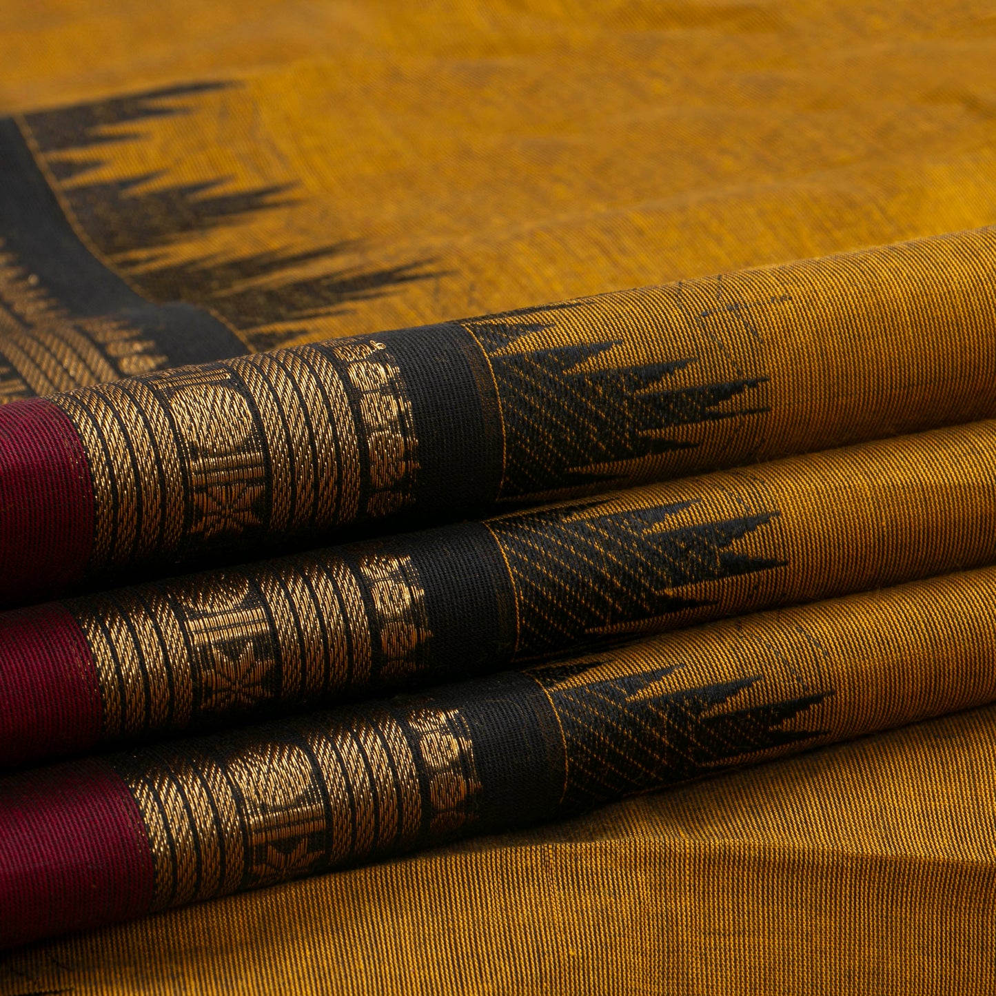Mustard And Maroon Kanchi Cotton Saree For Festive Wear PV MM KC 370