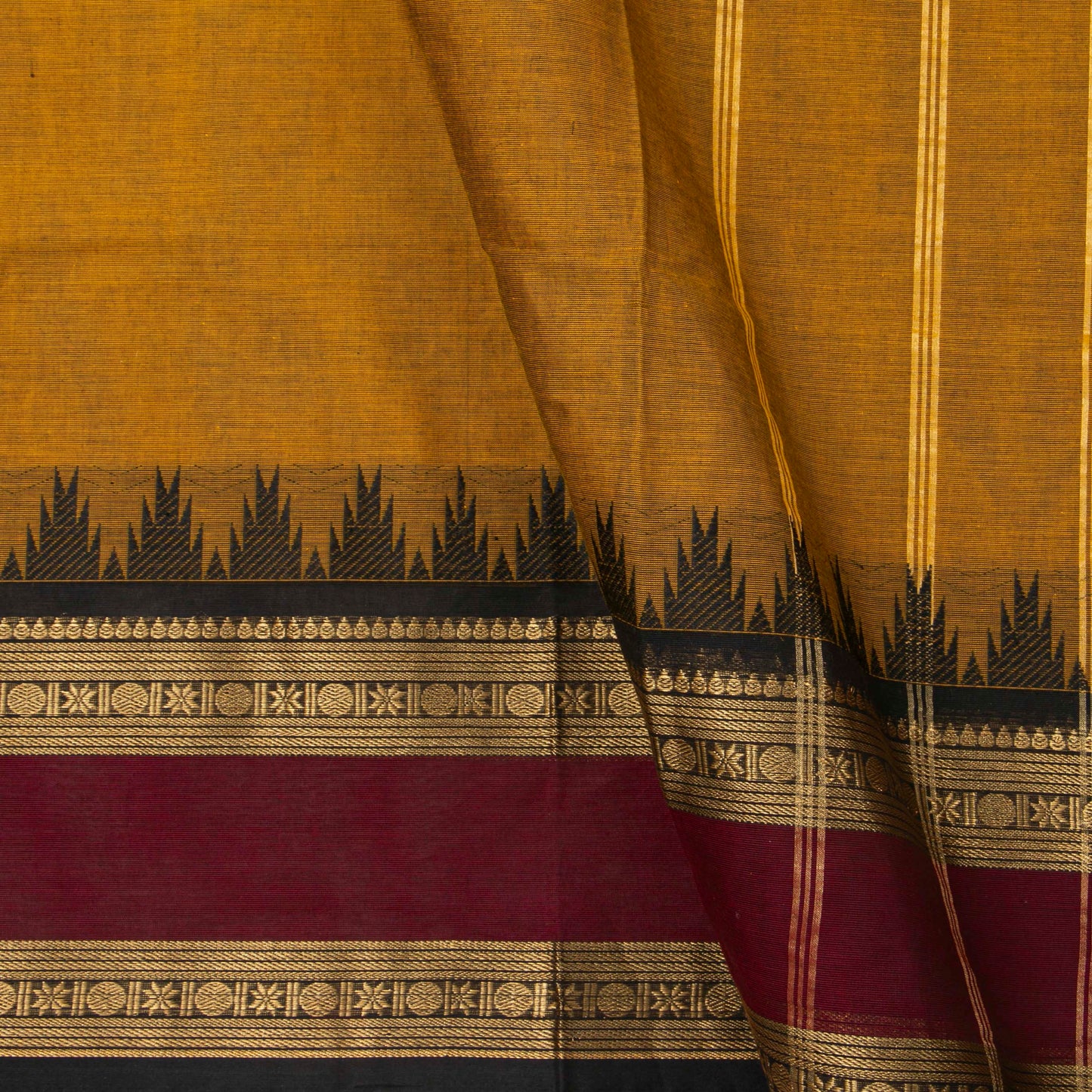 Mustard And Maroon Kanchi Cotton Saree For Festive Wear PV MM KC 370
