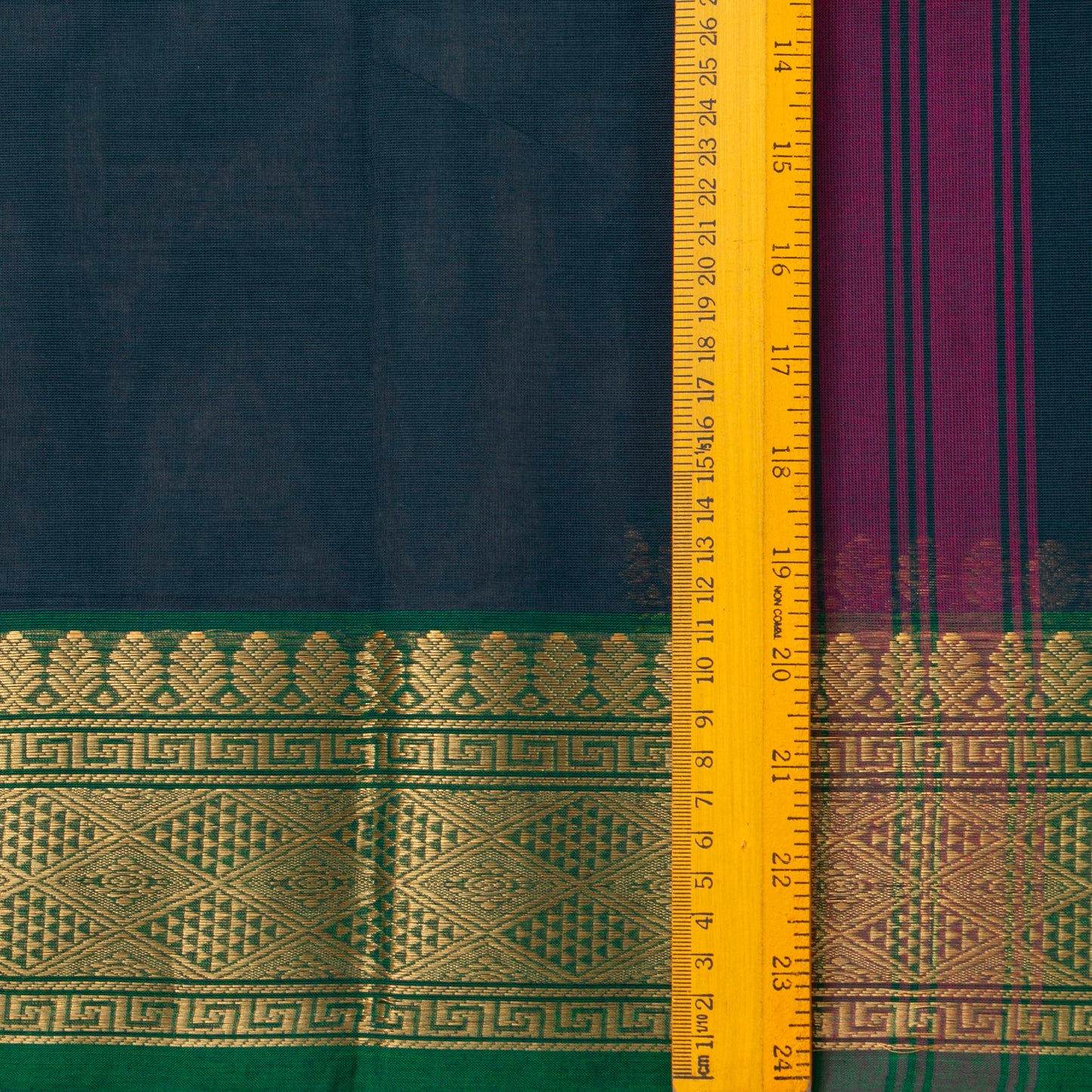 Blue Magenta And Green Kanchi Cotton Saree With Ganga Jamuna Border For Festive Wear