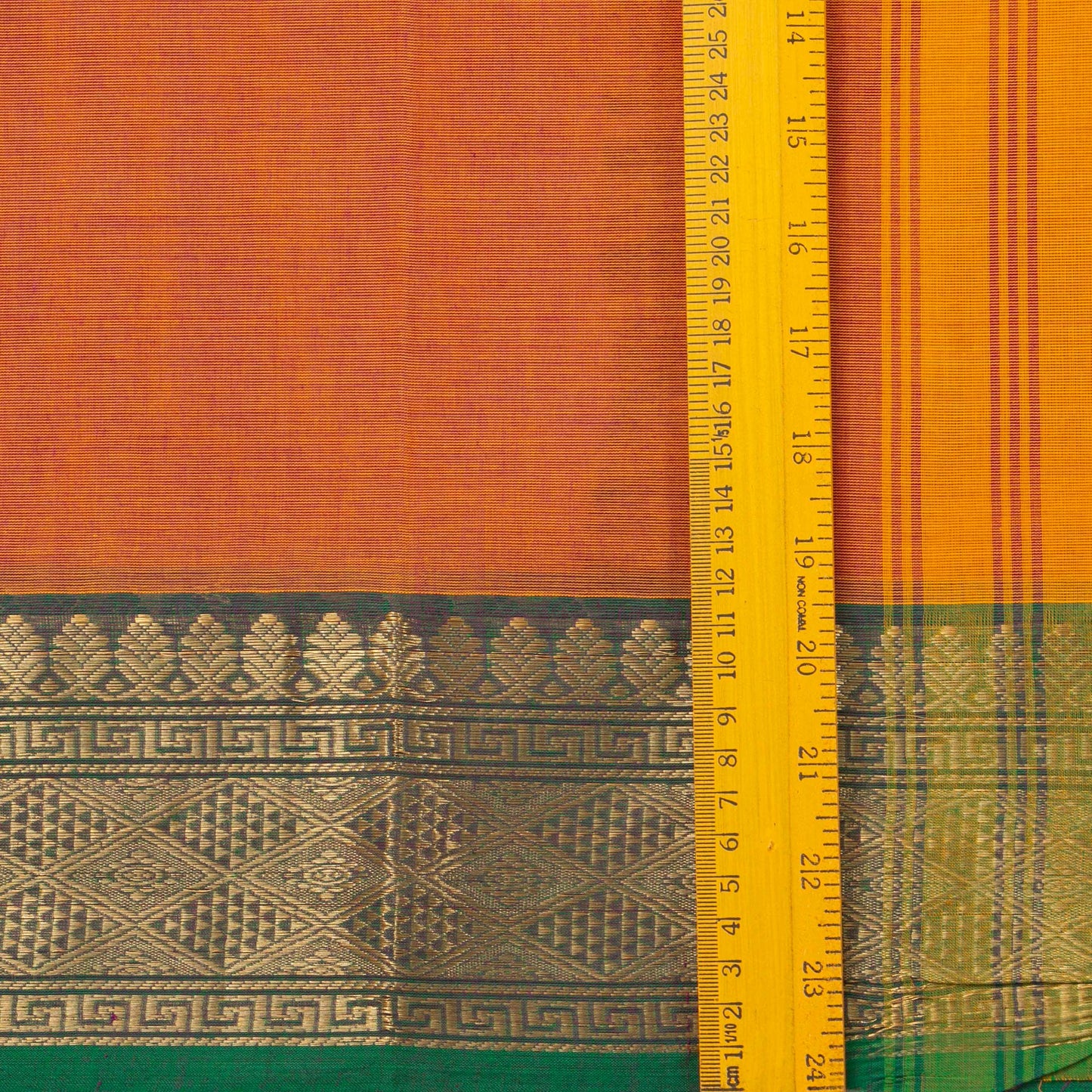 Orange And Green Kanchi Cotton Saree For Festive Wear PV MM KC 328