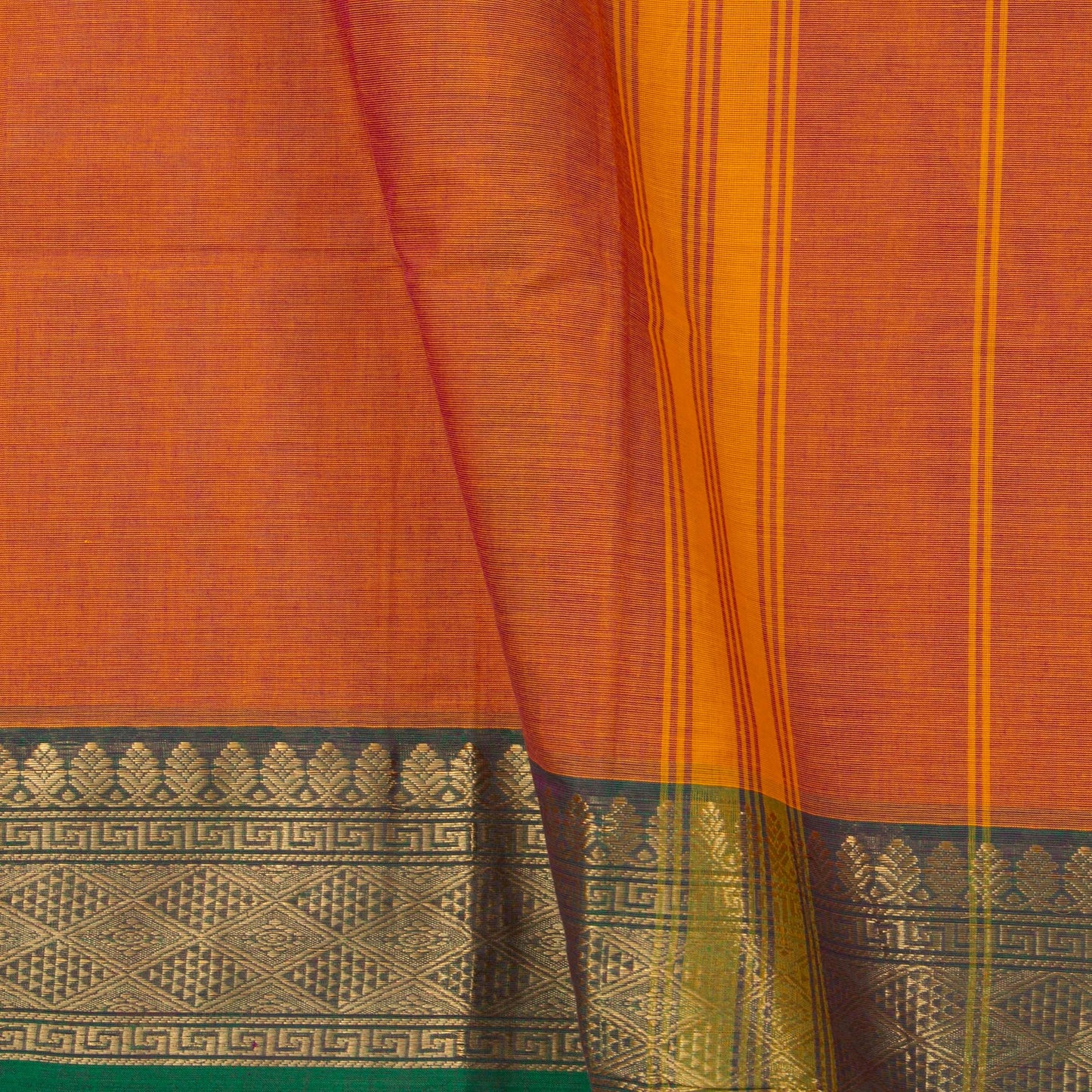 Orange And Green Kanchi Cotton Saree For Festive Wear PV MM KC 328