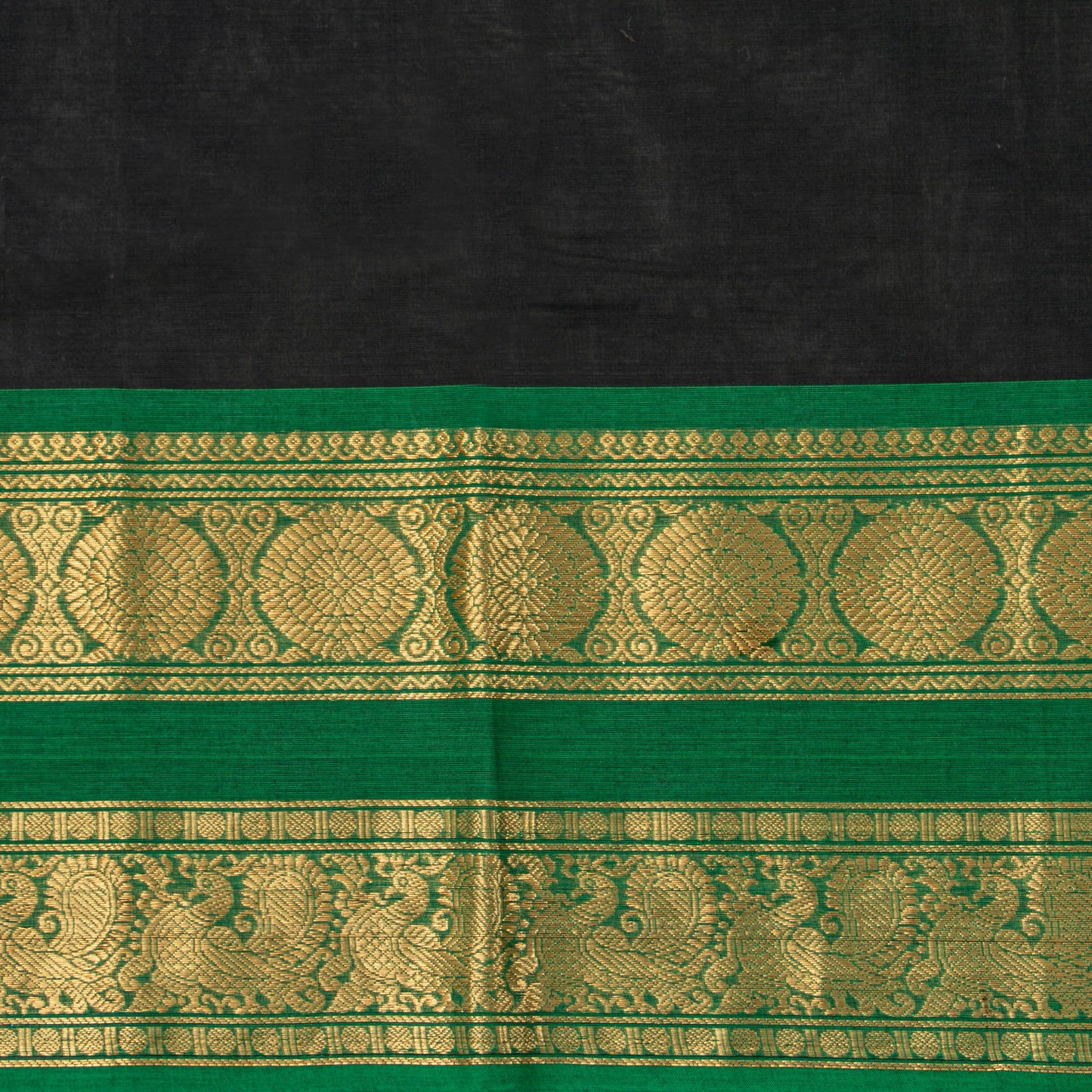 Black And Green Kanchi Cotton Saree For Festive Wear PV MM KC 701