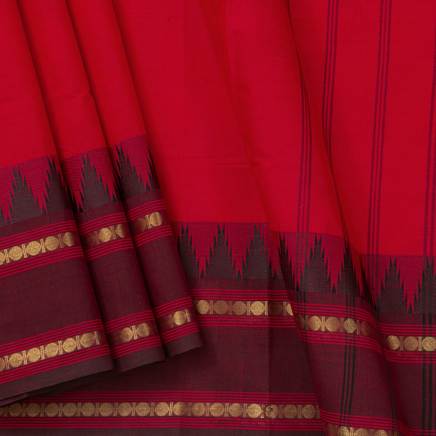 Red And Maroon Kanchi Cotton Saree For Festive Wear PV MM KC 333