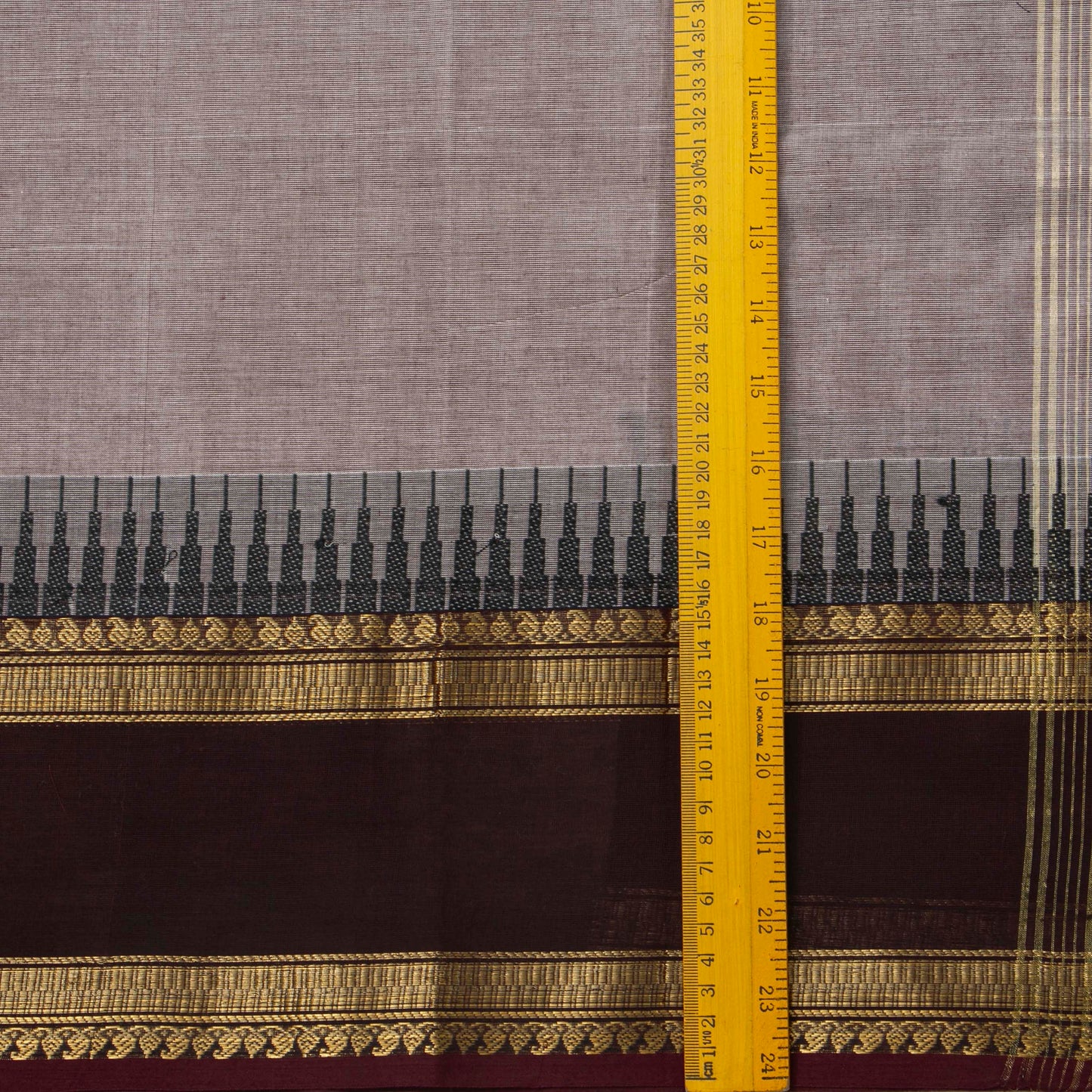 Fawn And Brown Kanchi Cotton Saree WIth Temple Border For Festive Wear PV MM KC 341