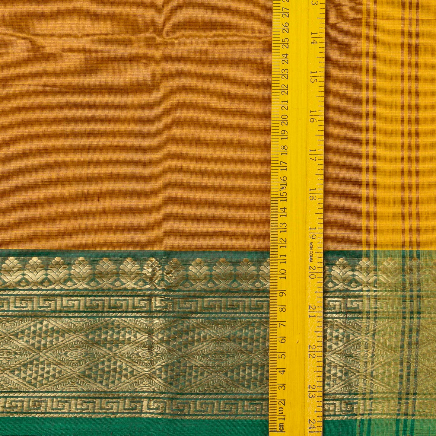 Yellow Ochre Kanchi Cotton Saree With Ganga Jamuna Border For Festive Wear PV MM KC 335