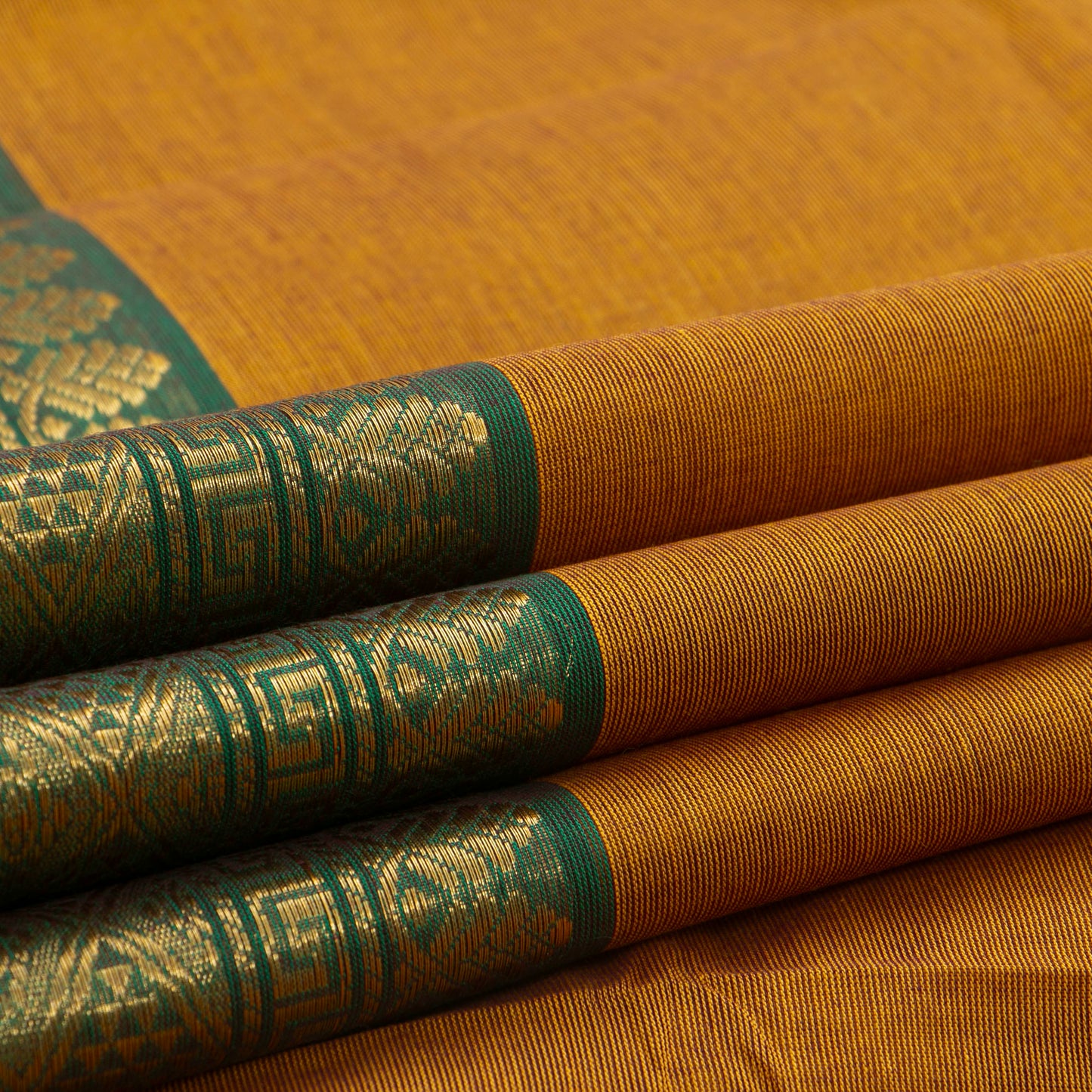 Yellow Ochre Kanchi Cotton Saree With Ganga Jamuna Border For Festive Wear PV MM KC 335