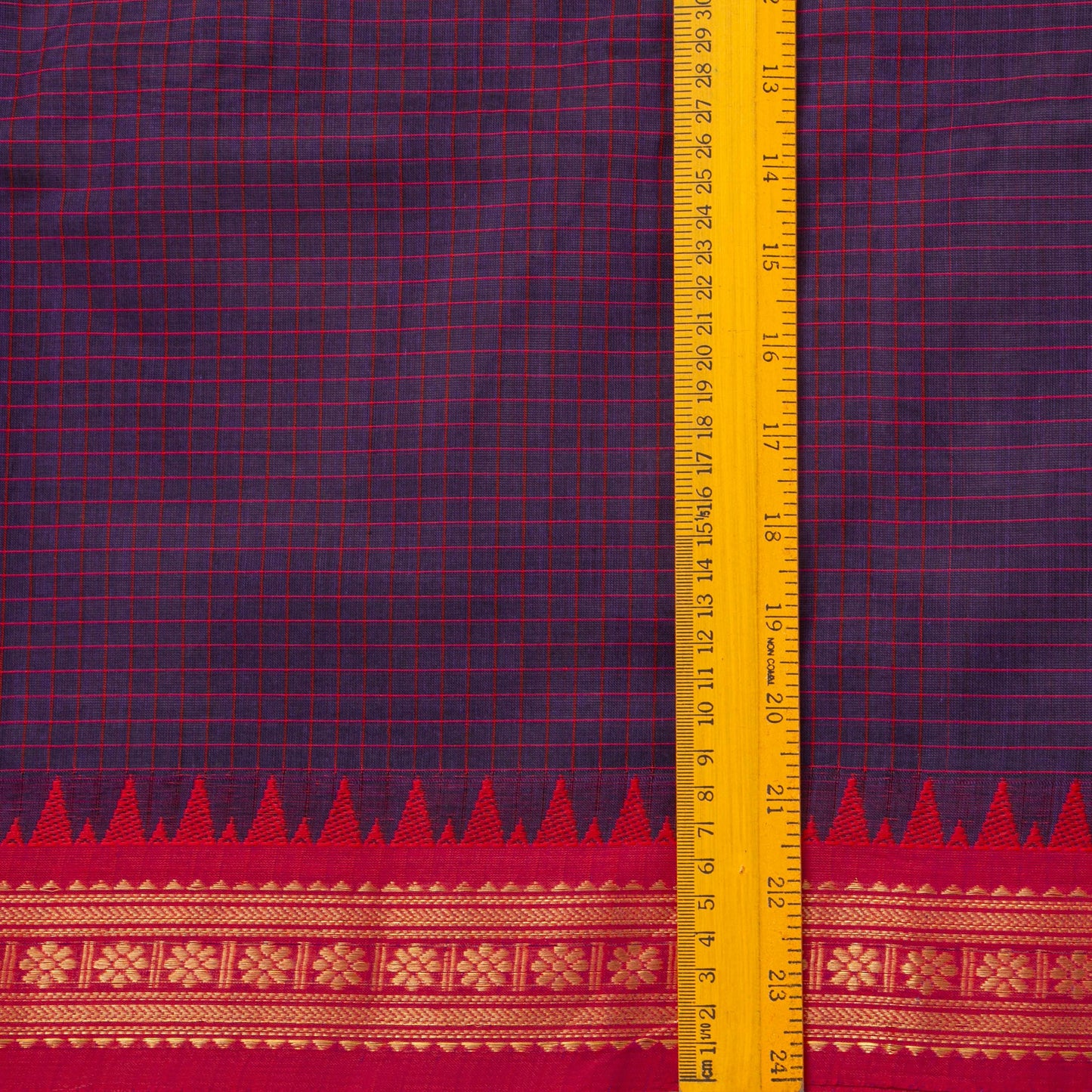 Blue And Red Kanchi Cotton Saree For Festive Wear PV MM KC 371