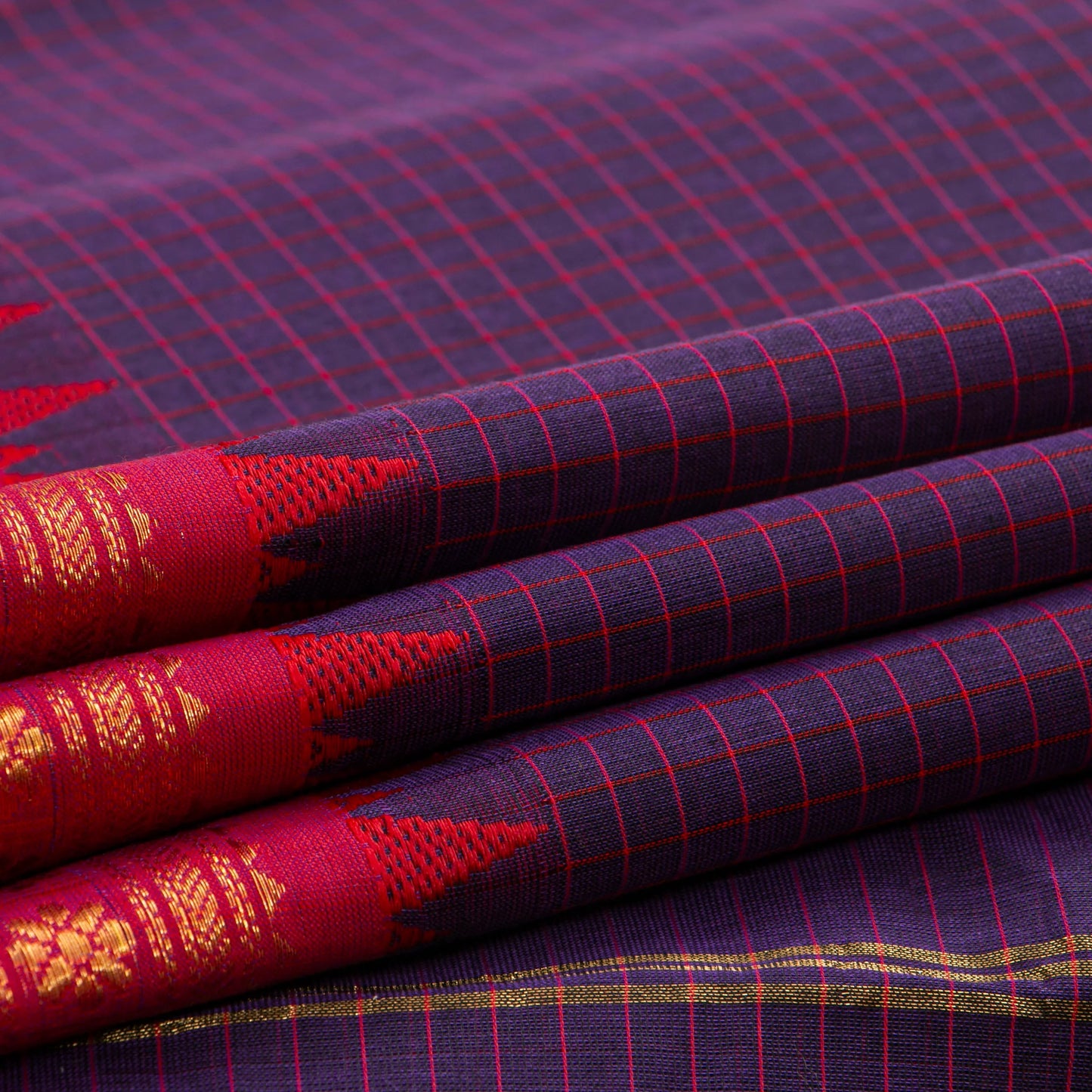 Blue And Red Kanchi Cotton Saree For Festive Wear PV MM KC 371