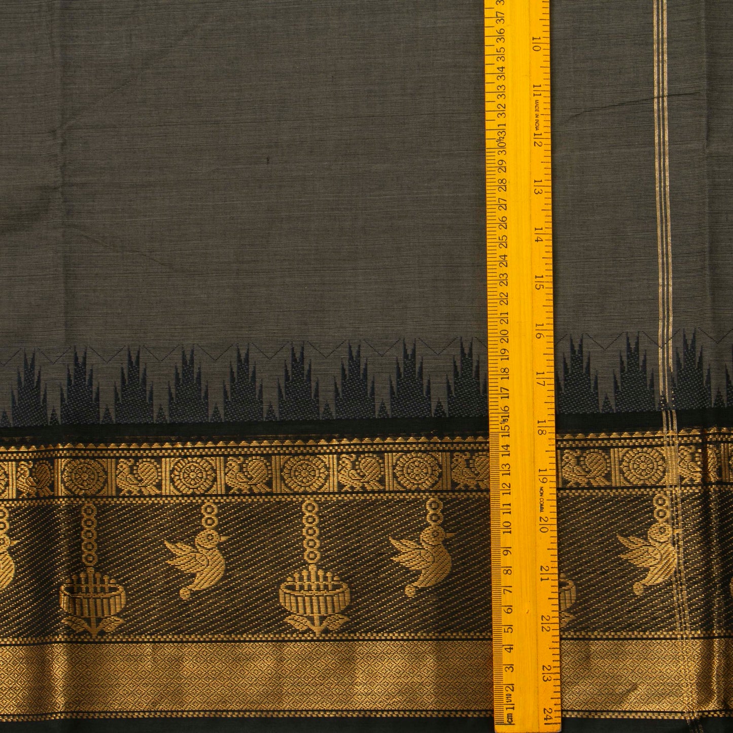 Grey And Black Kanchi Cotton Saree For Office Wear PV MM KC 359