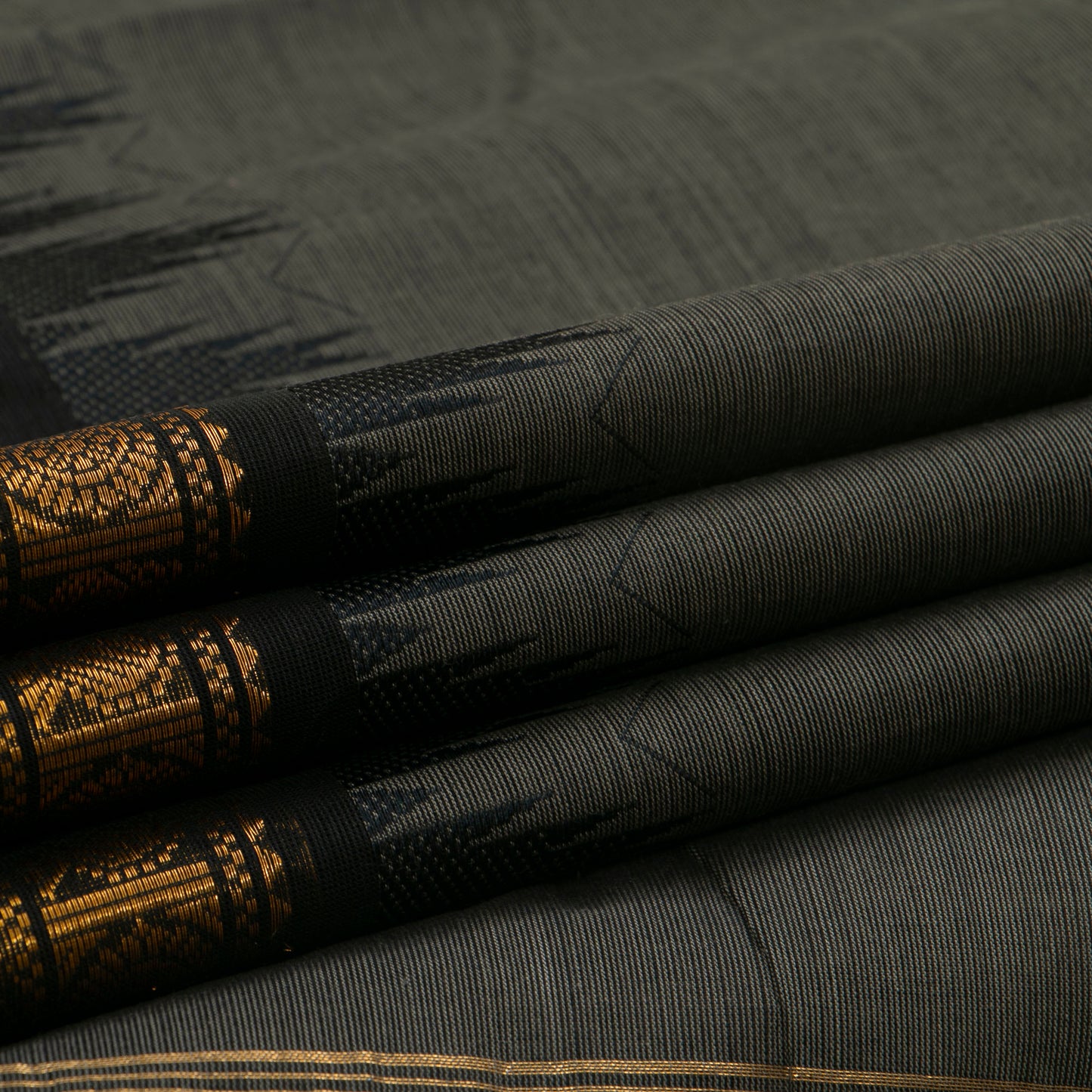 Grey And Black Kanchi Cotton Saree For Office Wear PV MM KC 359
