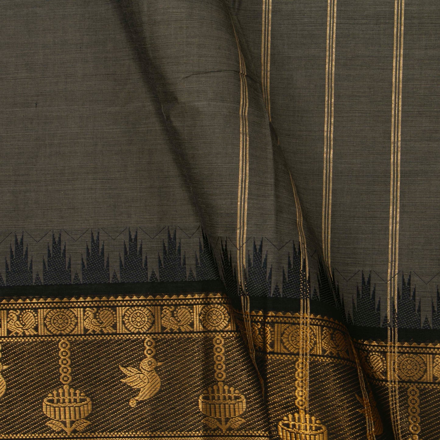 Grey And Black Kanchi Cotton Saree For Office Wear PV MM KC 359