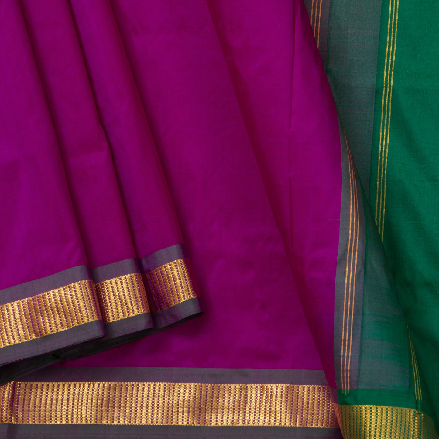 9 Yards Purple And Green Kanchipuram Silk Saree For Festive Wear PV ND 101