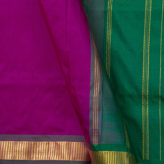 9 Yards Purple And Green Kanchipuram Silk Saree For Festive Wear PV ND 101