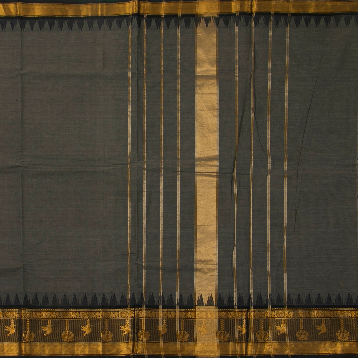 Grey And Black Kanchi Cotton Saree For Office Wear PV MM KC 359