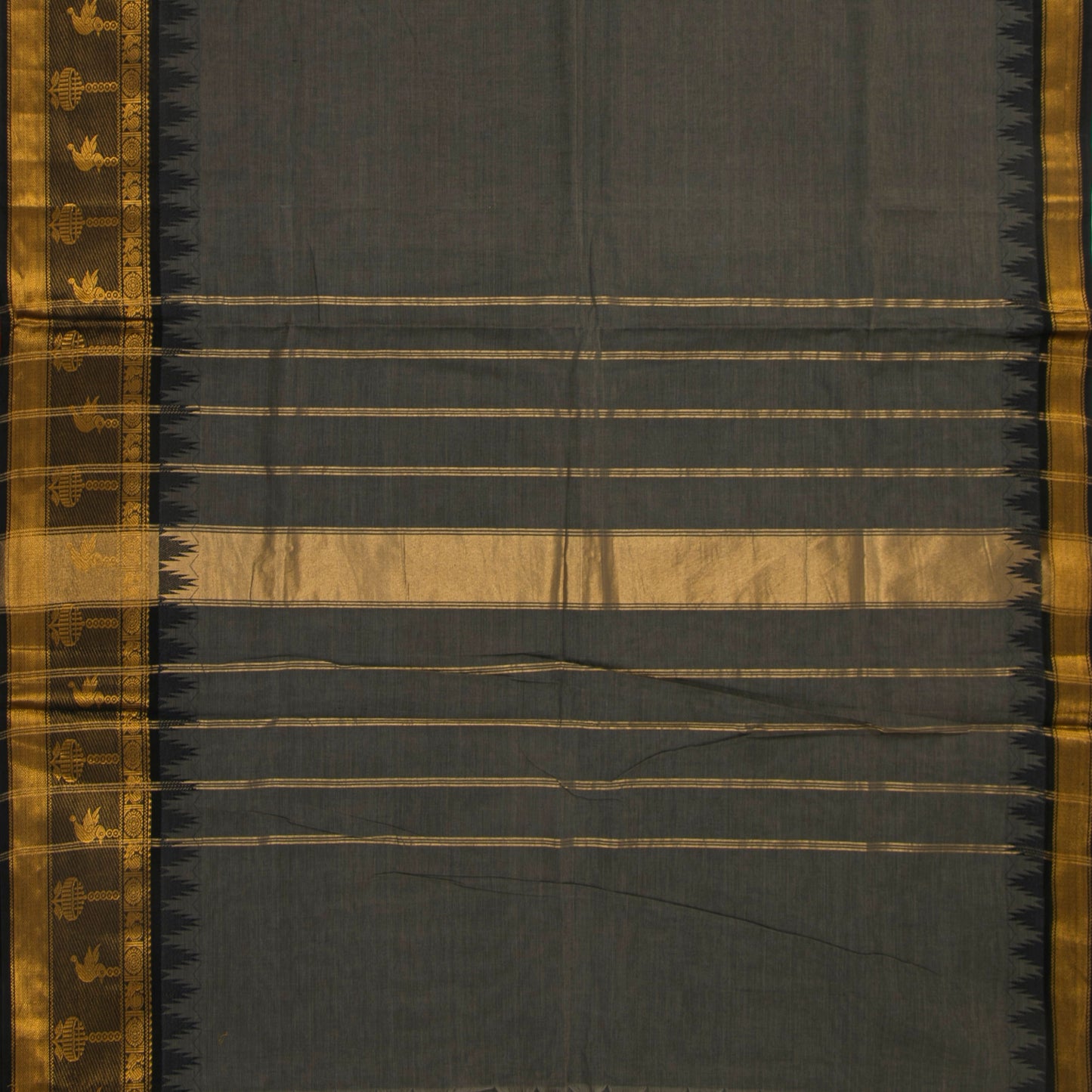 Grey And Black Kanchi Cotton Saree For Office Wear PV MM KC 359