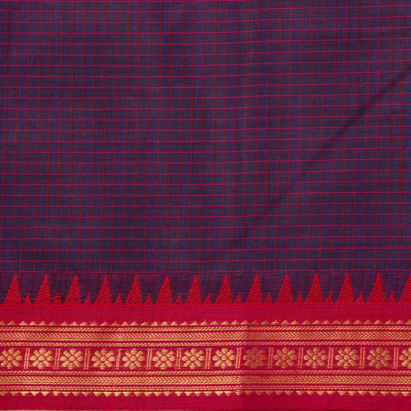 Blue And Red Kanchi Cotton Saree For Festive Wear PV MM KC 371