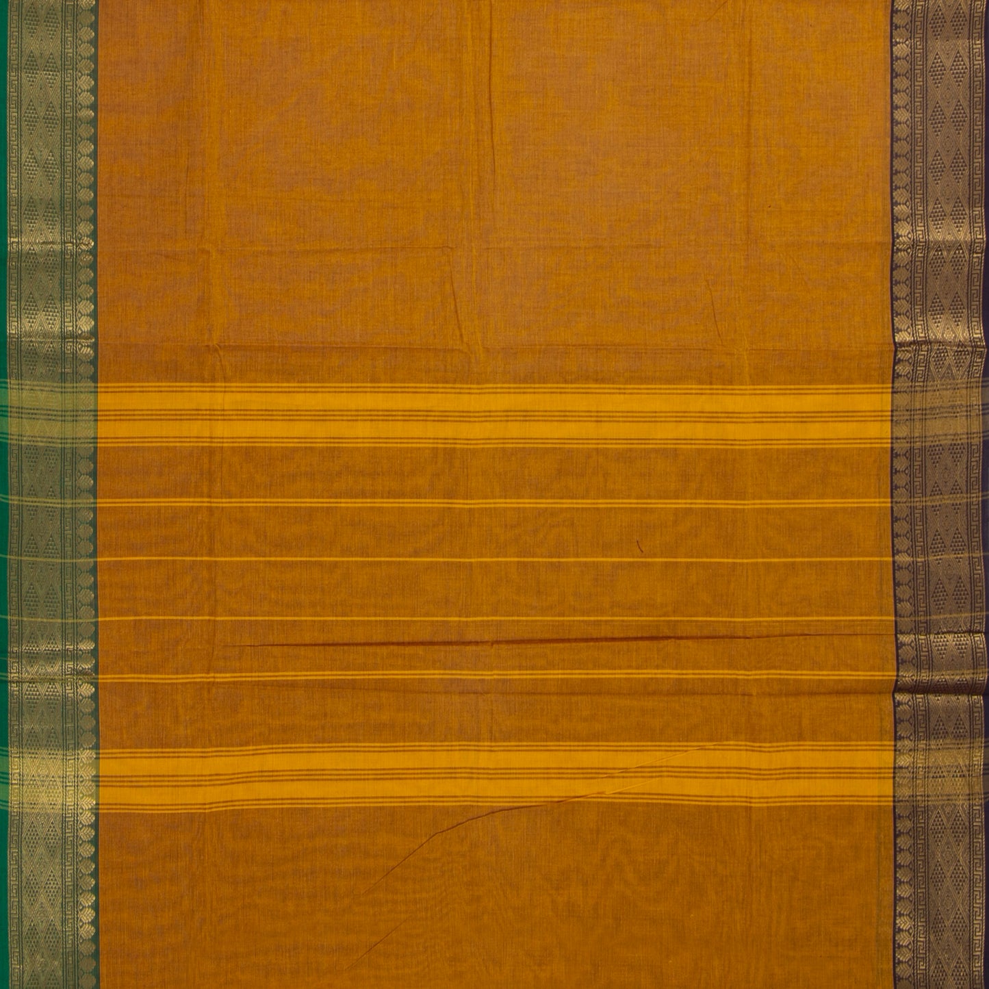 Yellow Ochre Kanchi Cotton Saree With Ganga Jamuna Border For Festive Wear PV MM KC 335