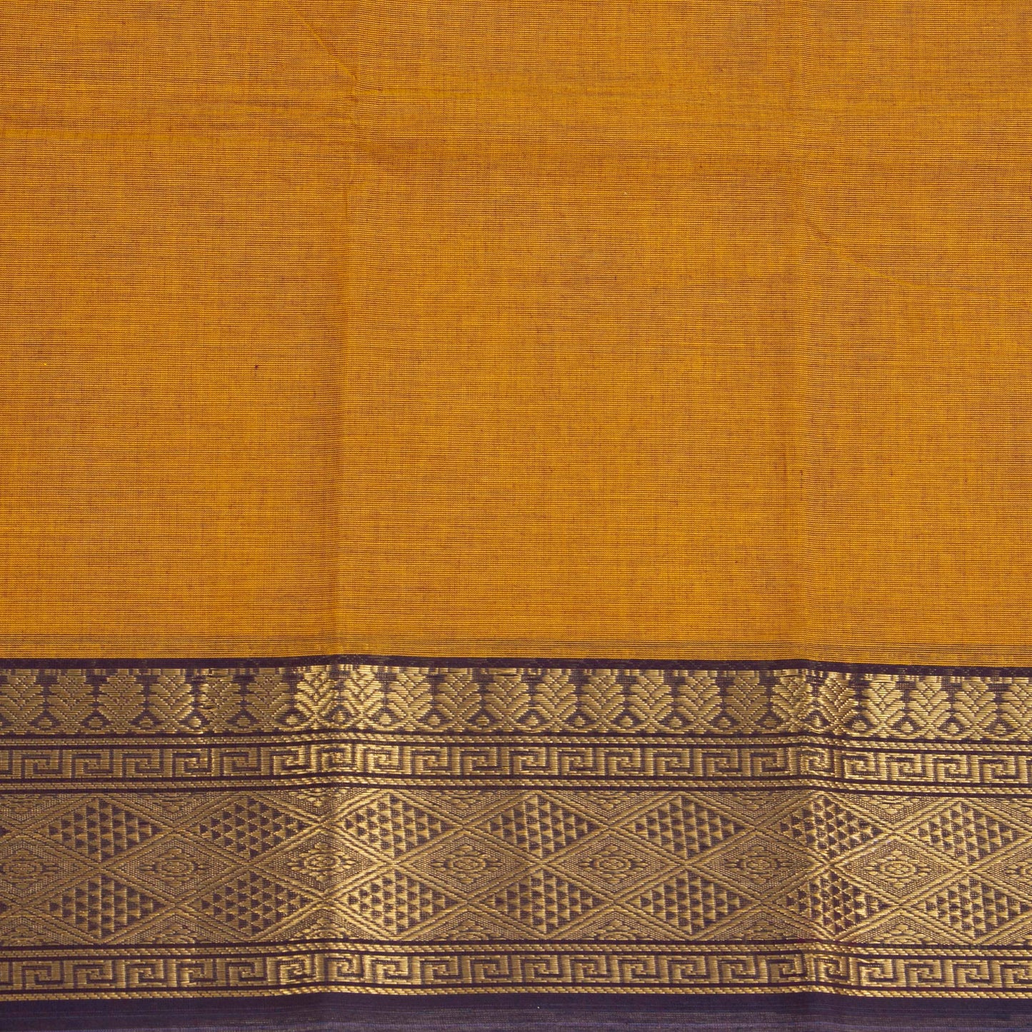 Yellow Ochre Kanchi Cotton Saree With Ganga Jamuna Border For Festive Wear PV MM KC 335
