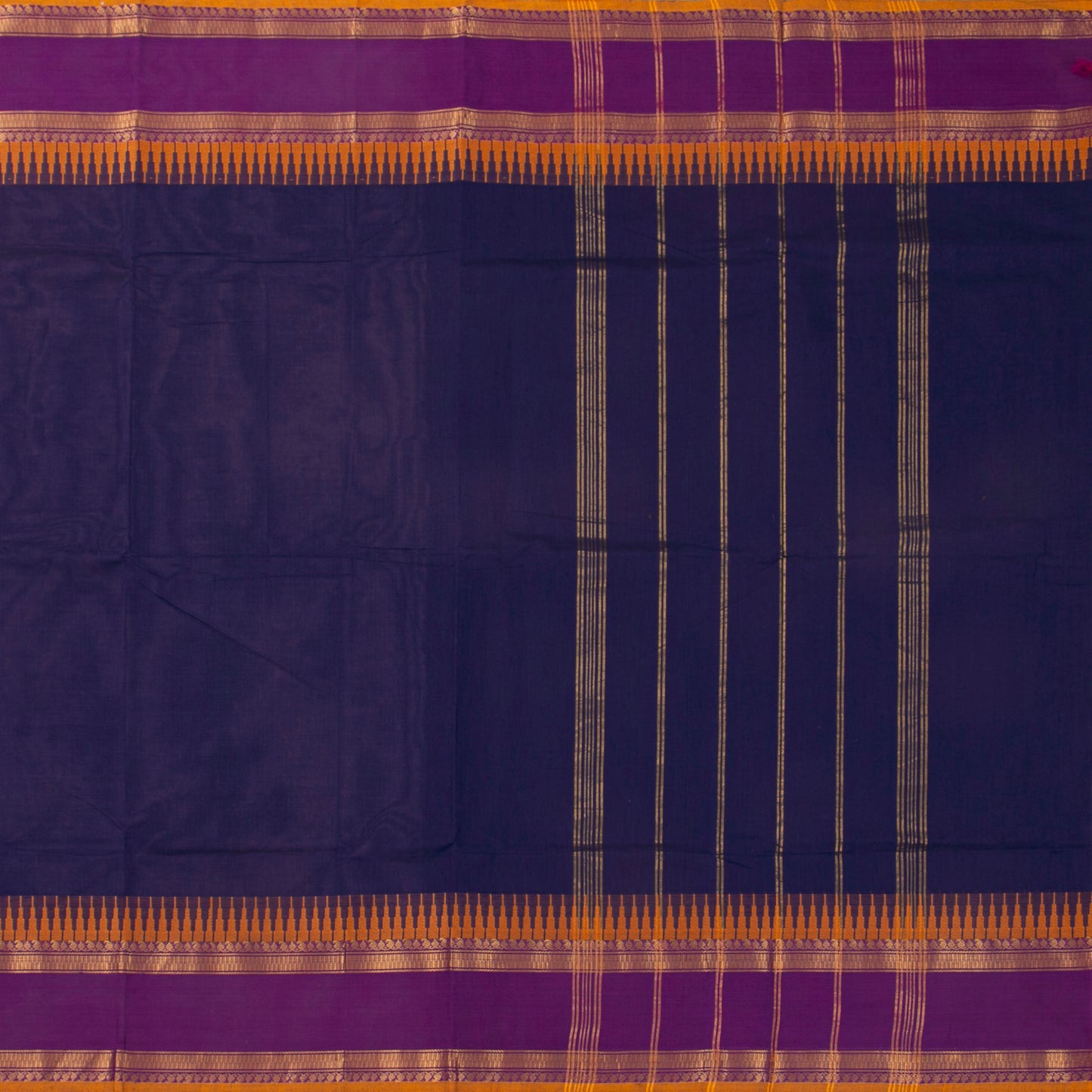 Navy Blue And Magenta Kanchi Cotton Saree For Festive Wear PV MM KC 356