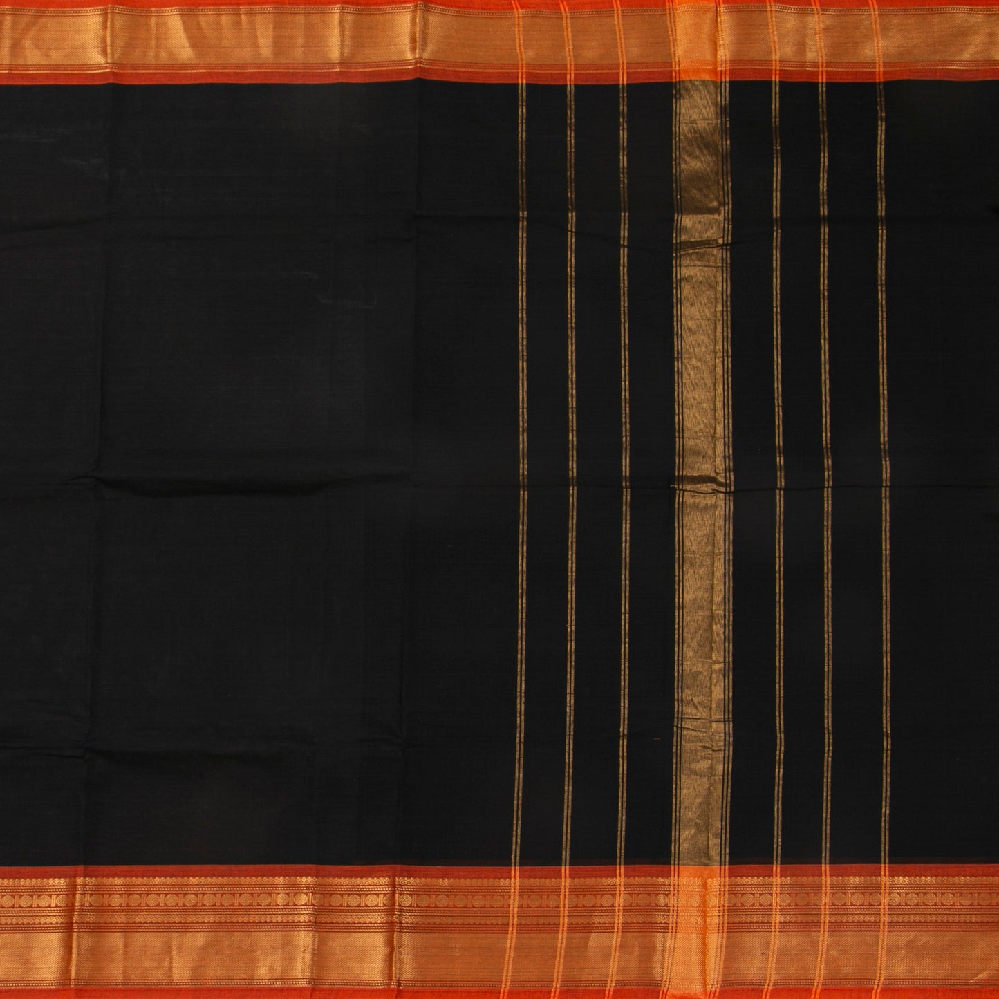 Black And Orange Kanchi Cotton Saree For Office Wear PV MM KC 316