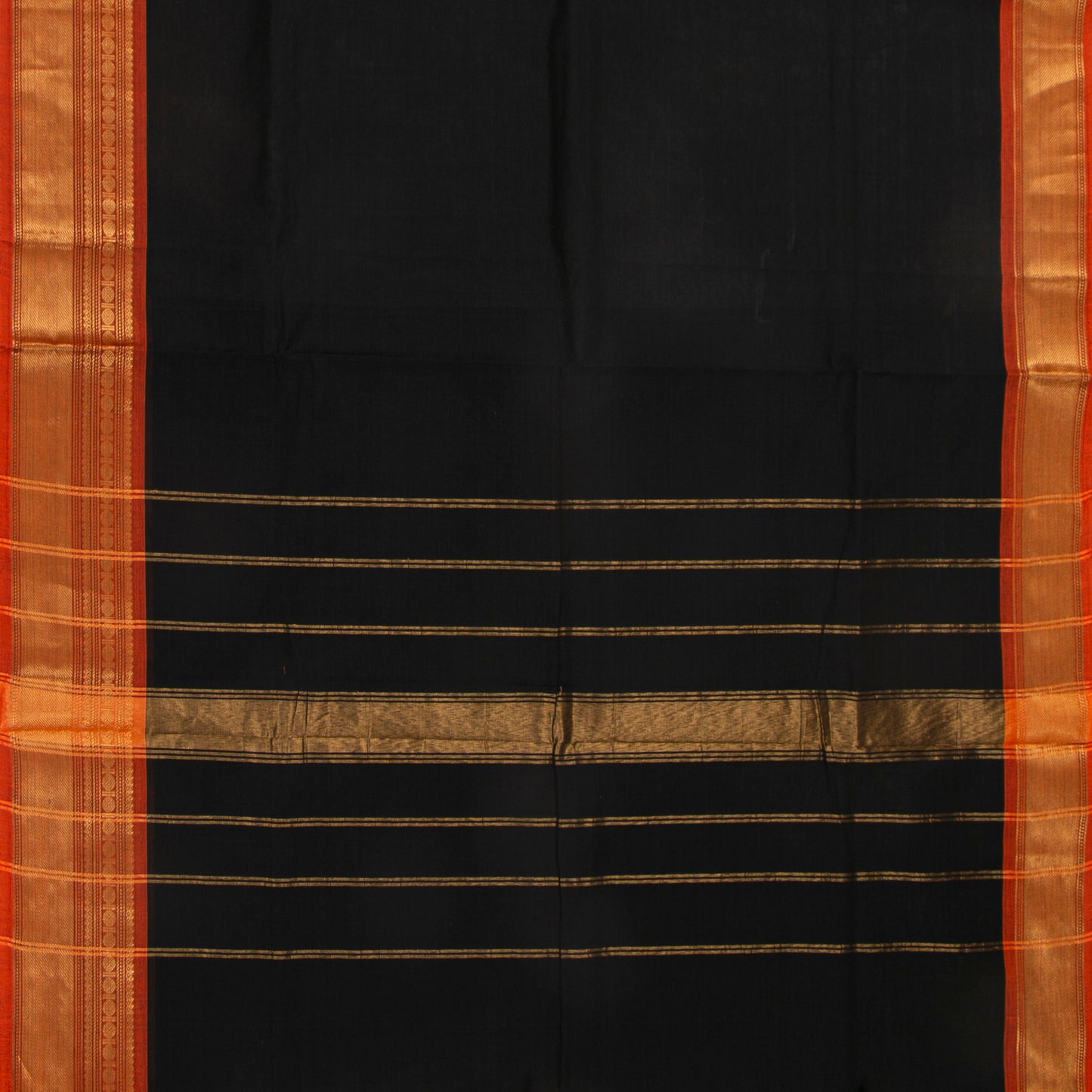 Black And Orange Kanchi Cotton Saree For Office Wear PV MM KC 316