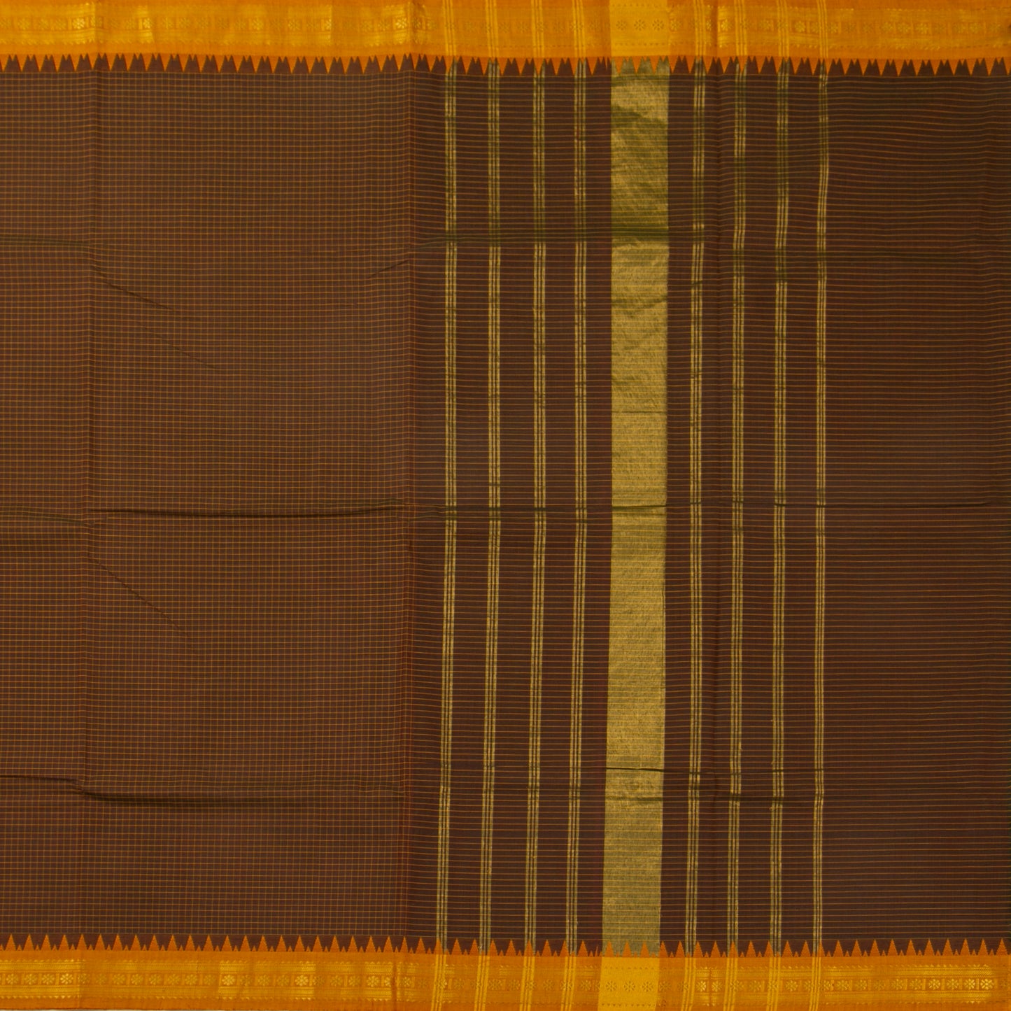 Brown And Orange Kanchi Cotton Saree For Festive Wear PV MM KC 348