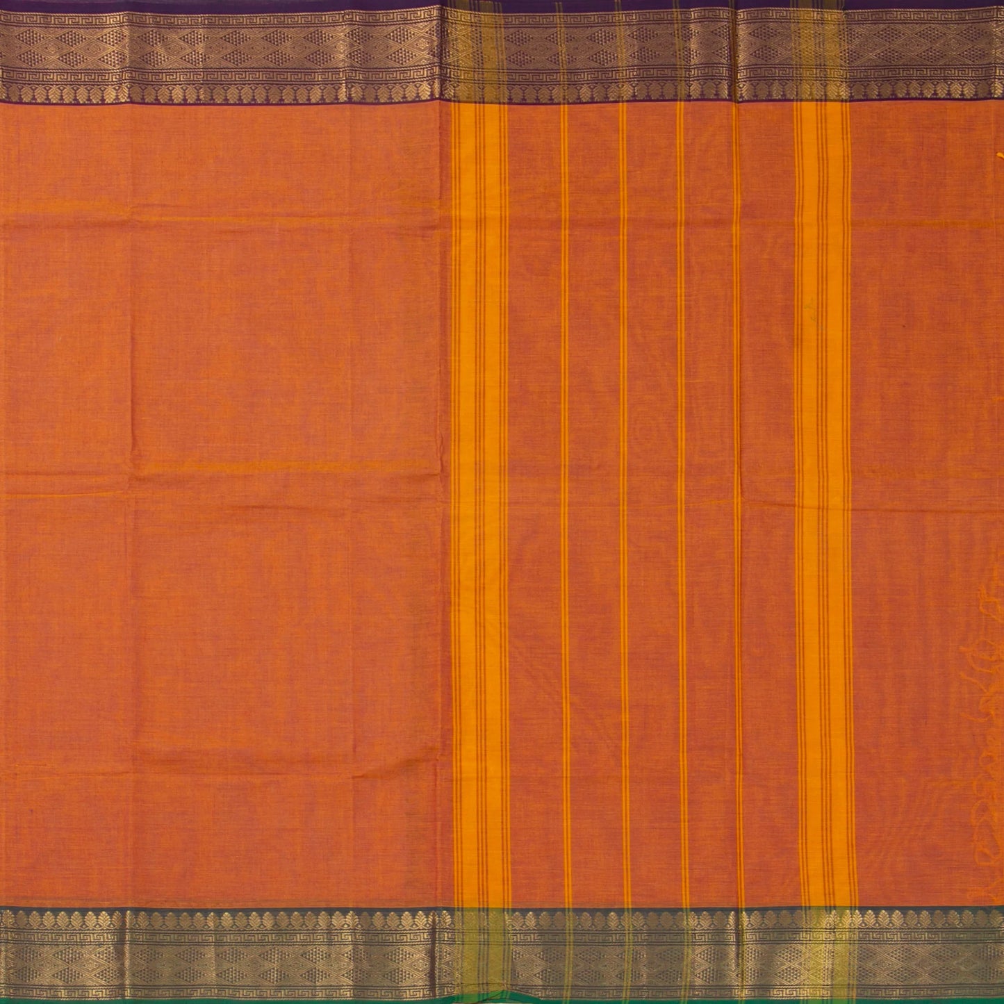 Orange And Green Kanchi Cotton Saree For Festive Wear PV MM KC 328