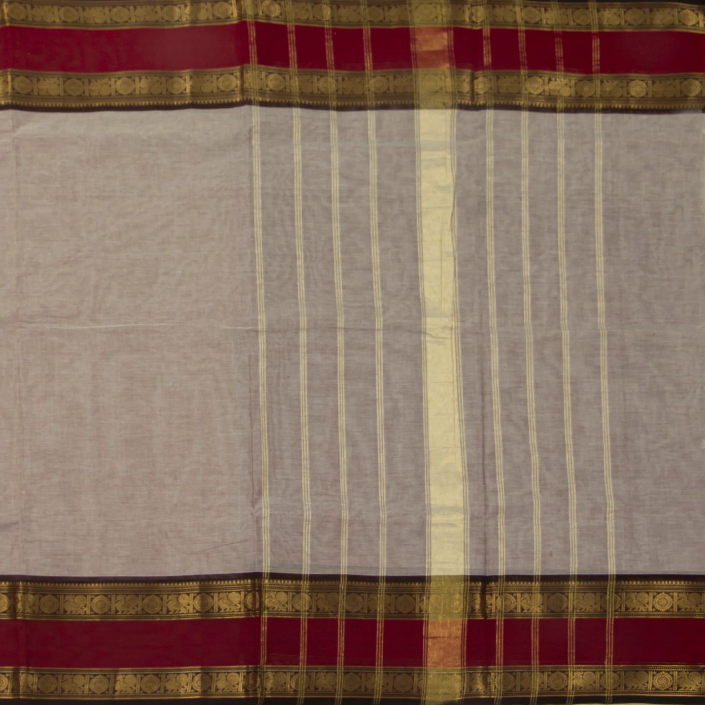 Fawn And Maroon Kanchi Cotton Saree For Festive Wear PV MM KC 374
