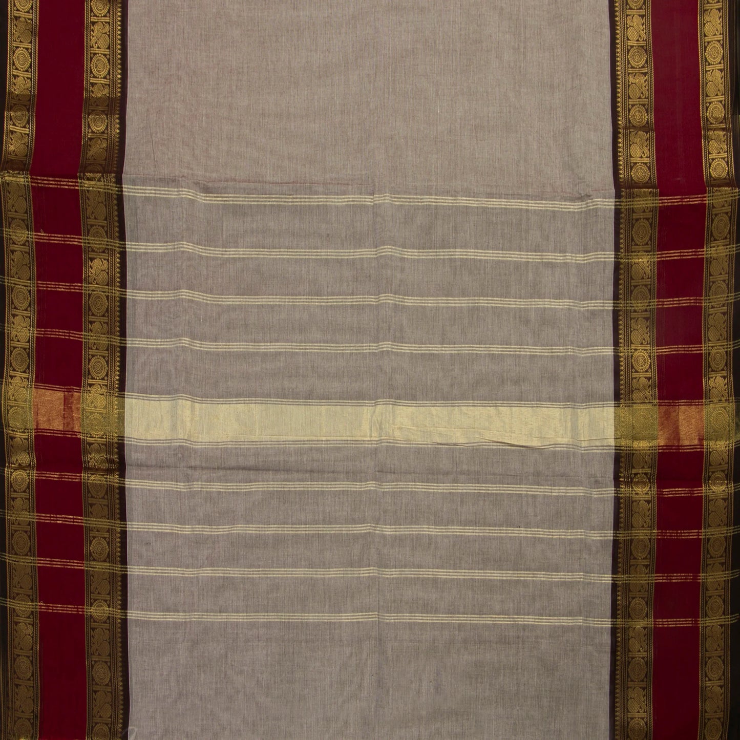 Fawn And Maroon Kanchi Cotton Saree For Festive Wear PV MM KC 374