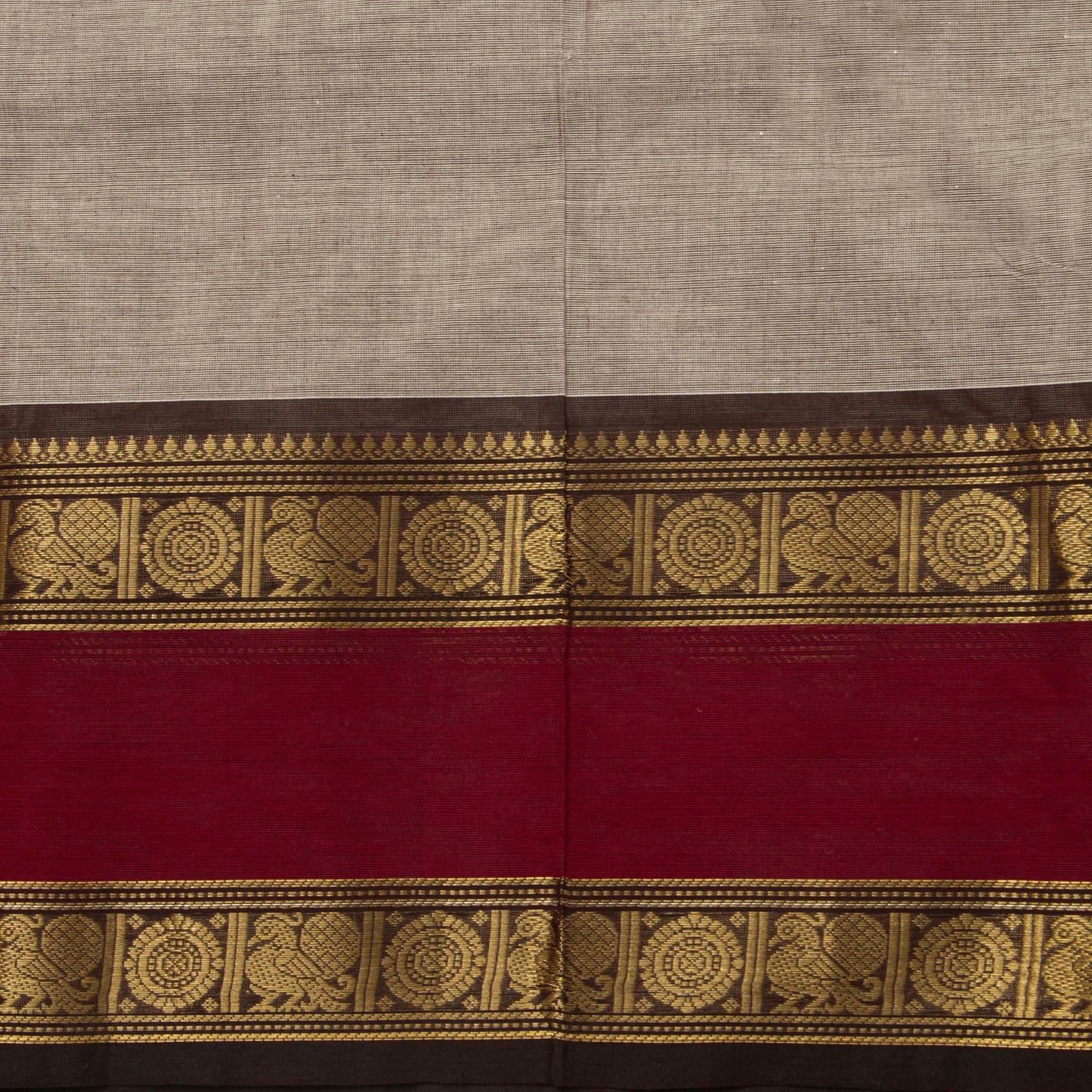 Fawn And Maroon Kanchi Cotton Saree For Festive Wear PV MM KC 374