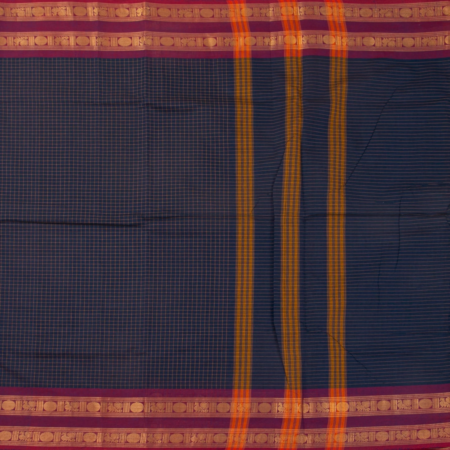 Blue And Magenta Kanchi Cotton Saree For Festive Wear PV MM KC 361