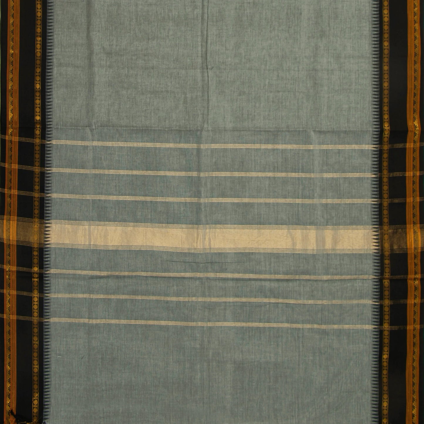 Grey And Black Kanchi Cotton Saree With Temple Border For Office Wear PV MM KC 326