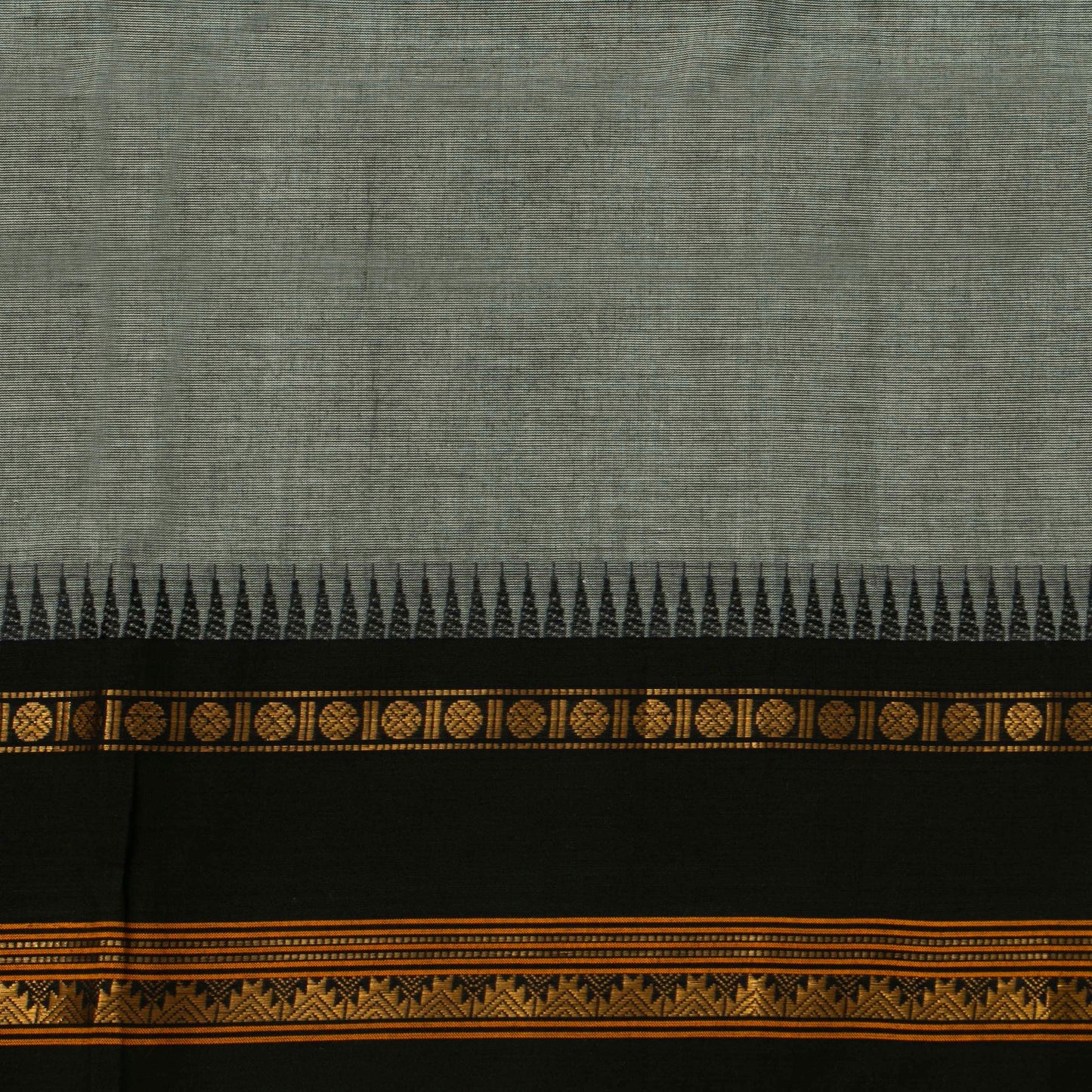 Grey And Black Kanchi Cotton Saree With Temple Border For Office Wear PV MM KC 326