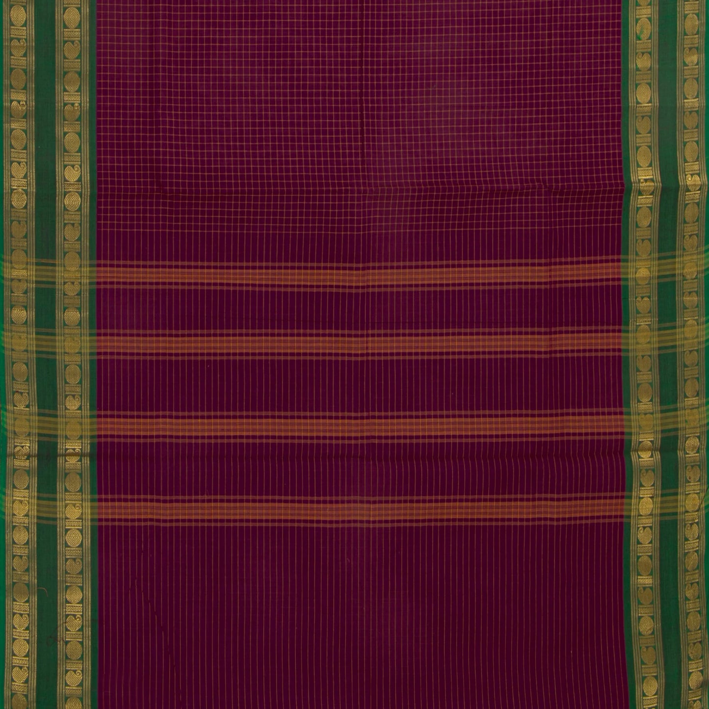 Purple And Green Kanchi Cotton Saree With Checks For Festive Wear PV MM KC 363
