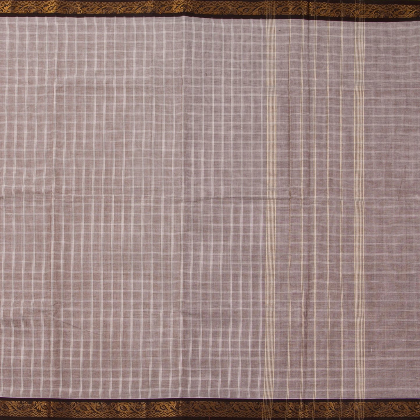 Beige And Brown Checked Kanchi Cotton Saree For Office Wear PV M KC 351
