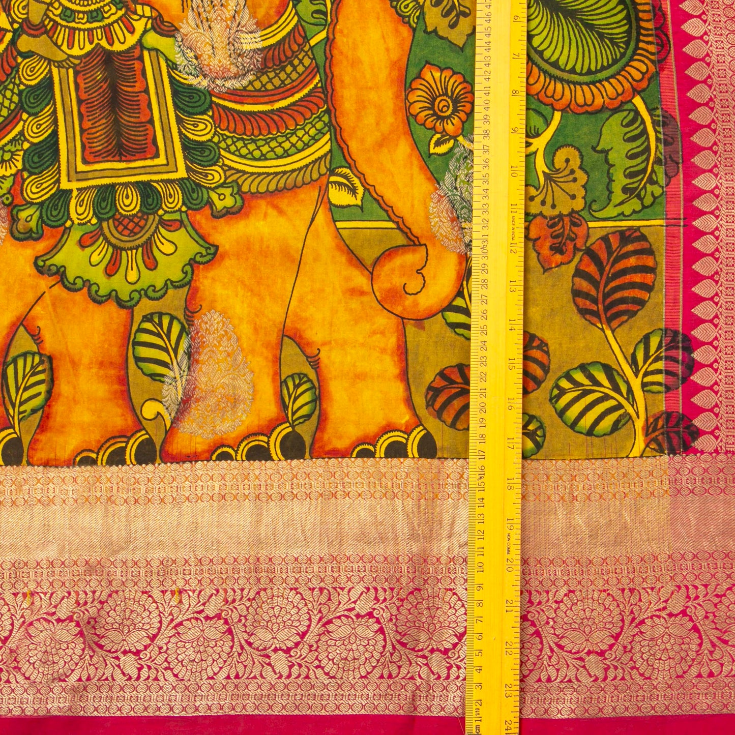 Krishna And Radha In Rasa Leela Themed Handpainted Kalamkari Kanchipuram Silk Saree For Festive Wear PV KAI KGS 104